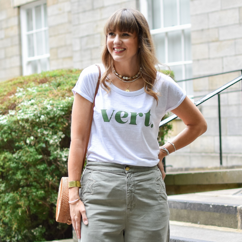 Eleven Loves elevenloves 11loves ellen loves vert t-shirt white and green simple slogan tee