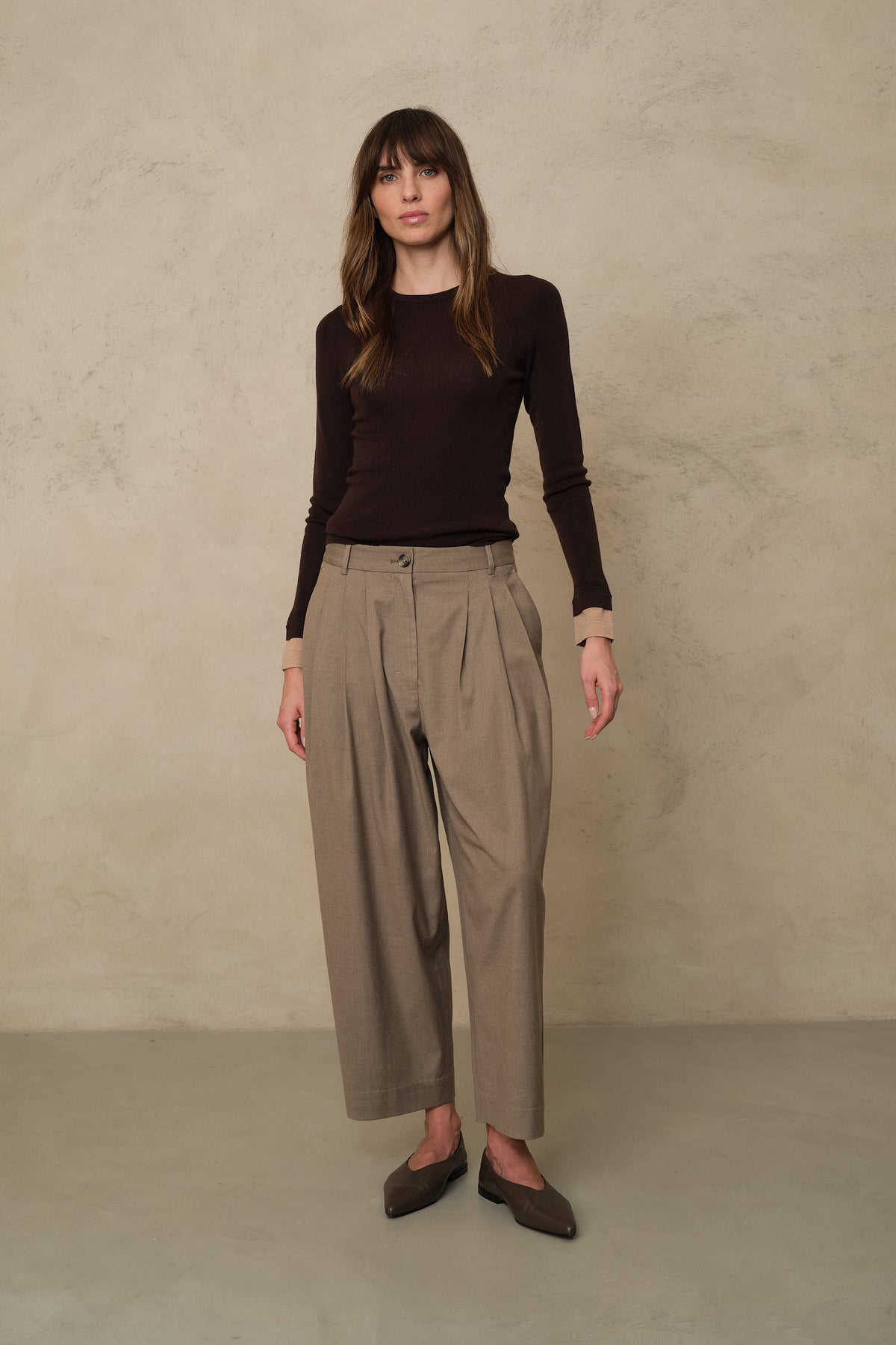 Eadie Pleat Front Trousers - Taupe