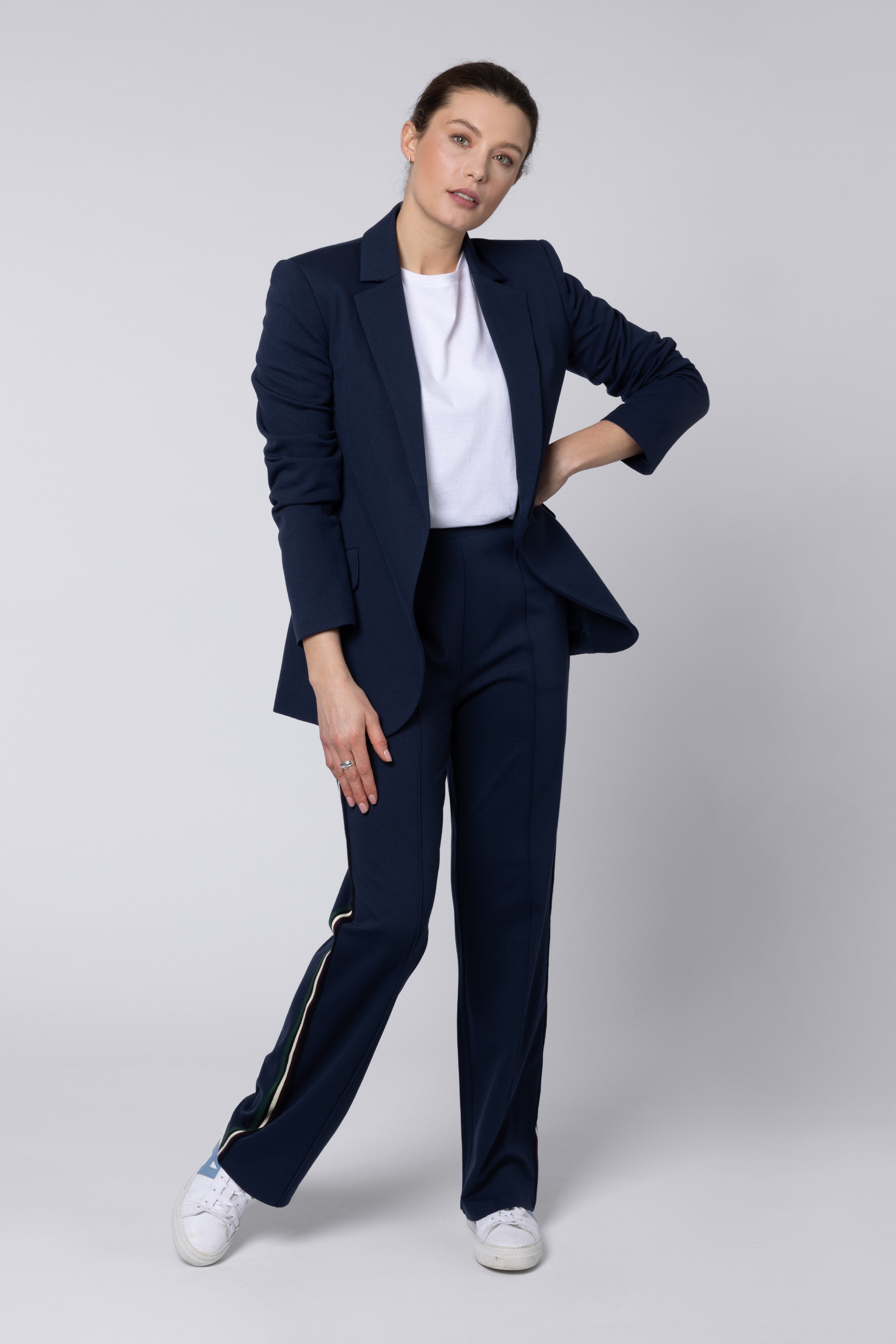 model wearing Trousers with Stripe On Side Eleven Loves UK