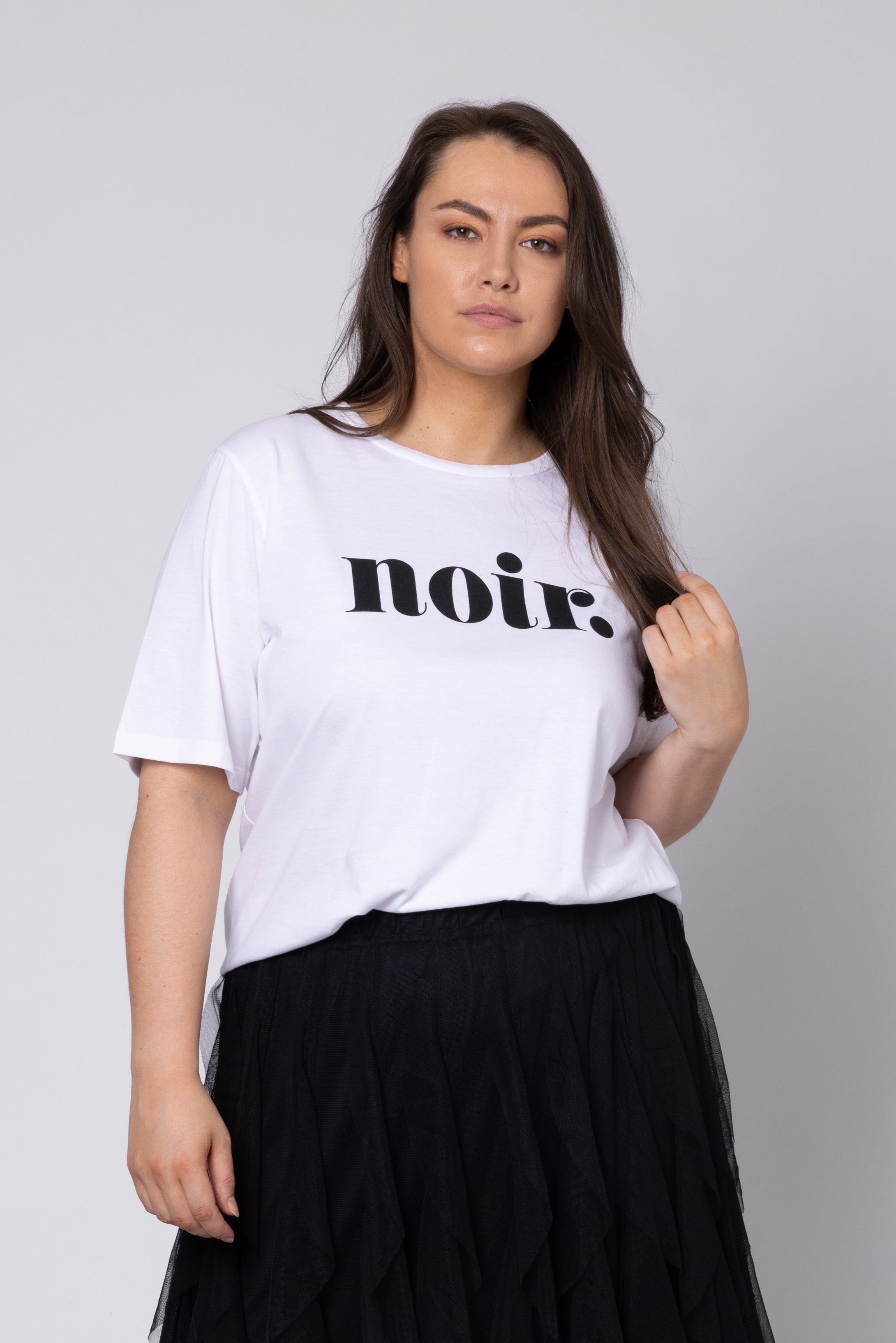 Model wearing White Boyfriend Tshirt 11 Loves