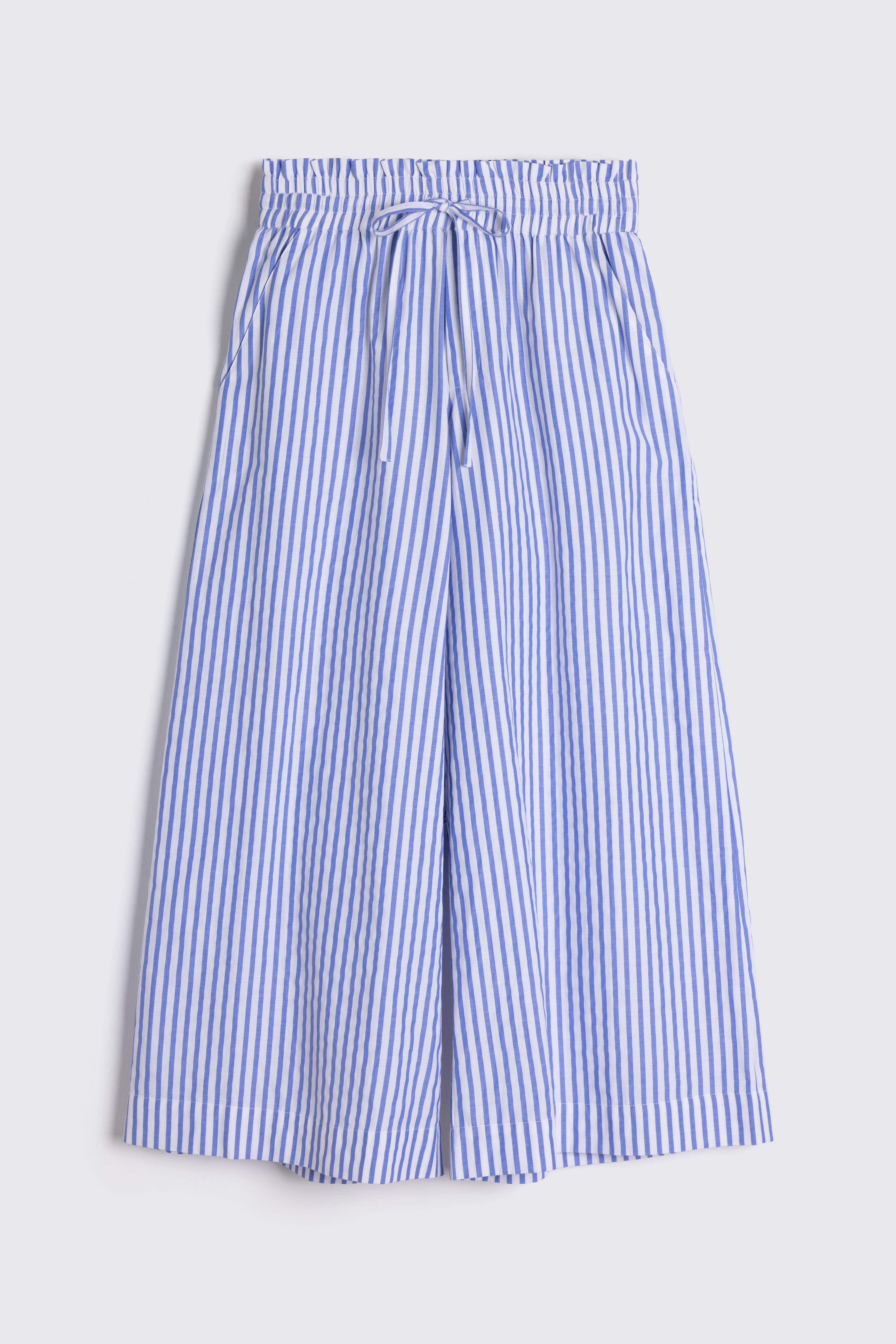 Wide Leg Striped Cotton Trousers on white background
