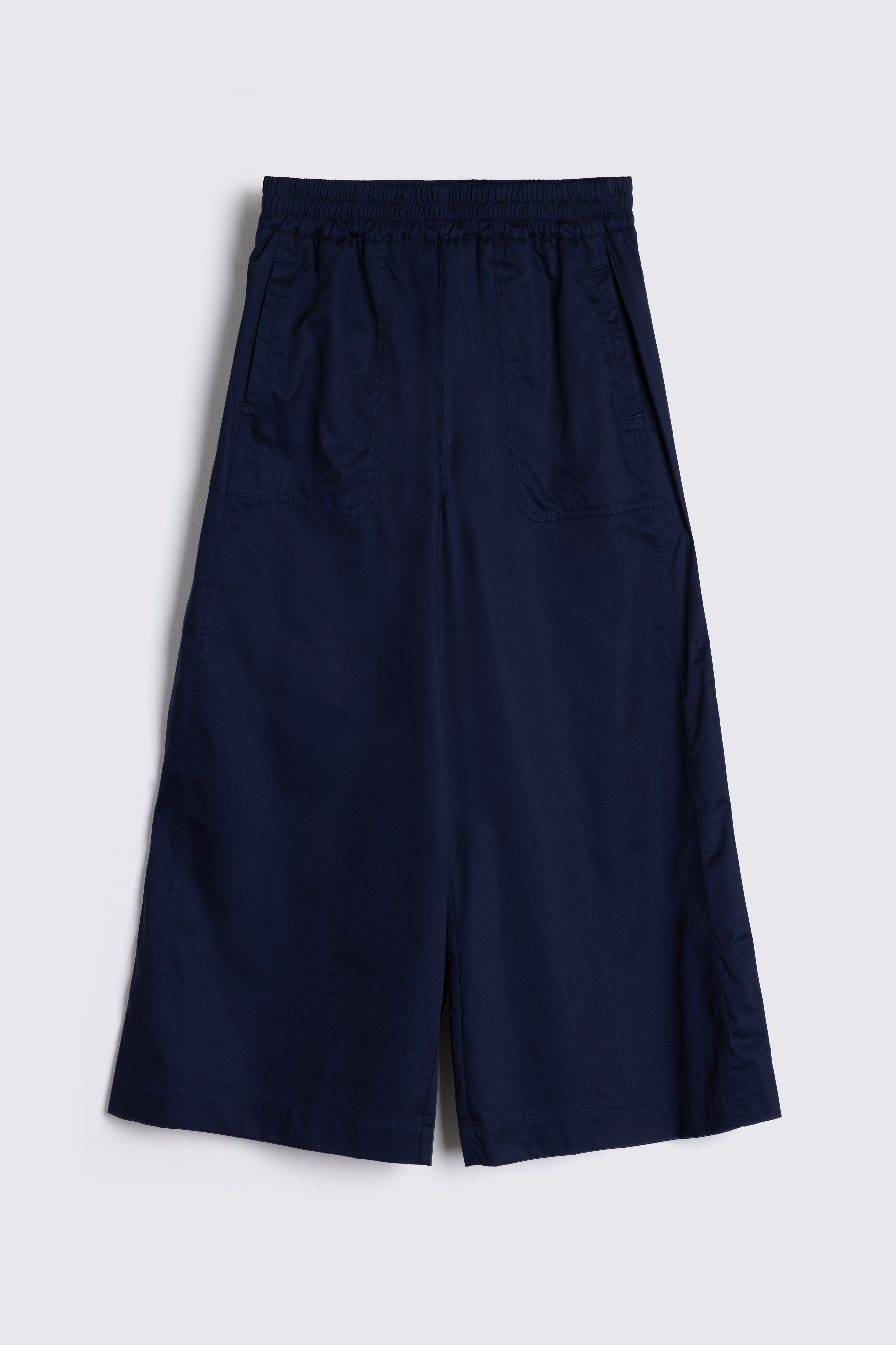Wide leg cropped trousers navy on white background
