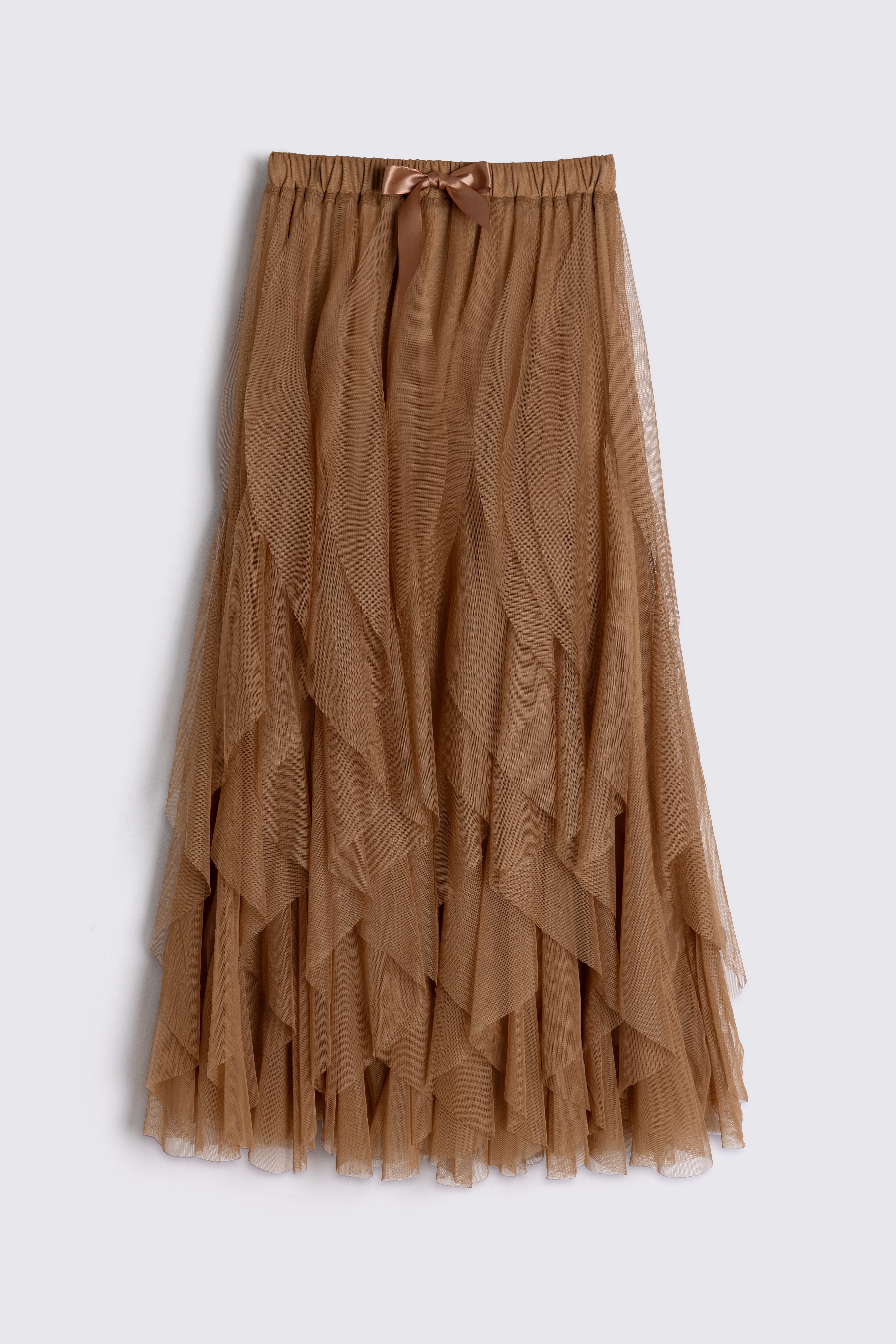 taupe tulle skirt on white background
