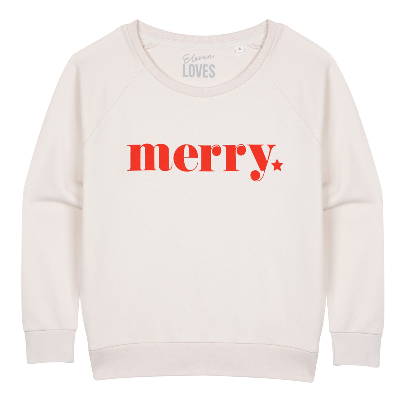 Merry vintage white sweatshirt red print Eleven loves elevenloves 11 loves ellenloves sustainable christmas sweatshirt star bold print