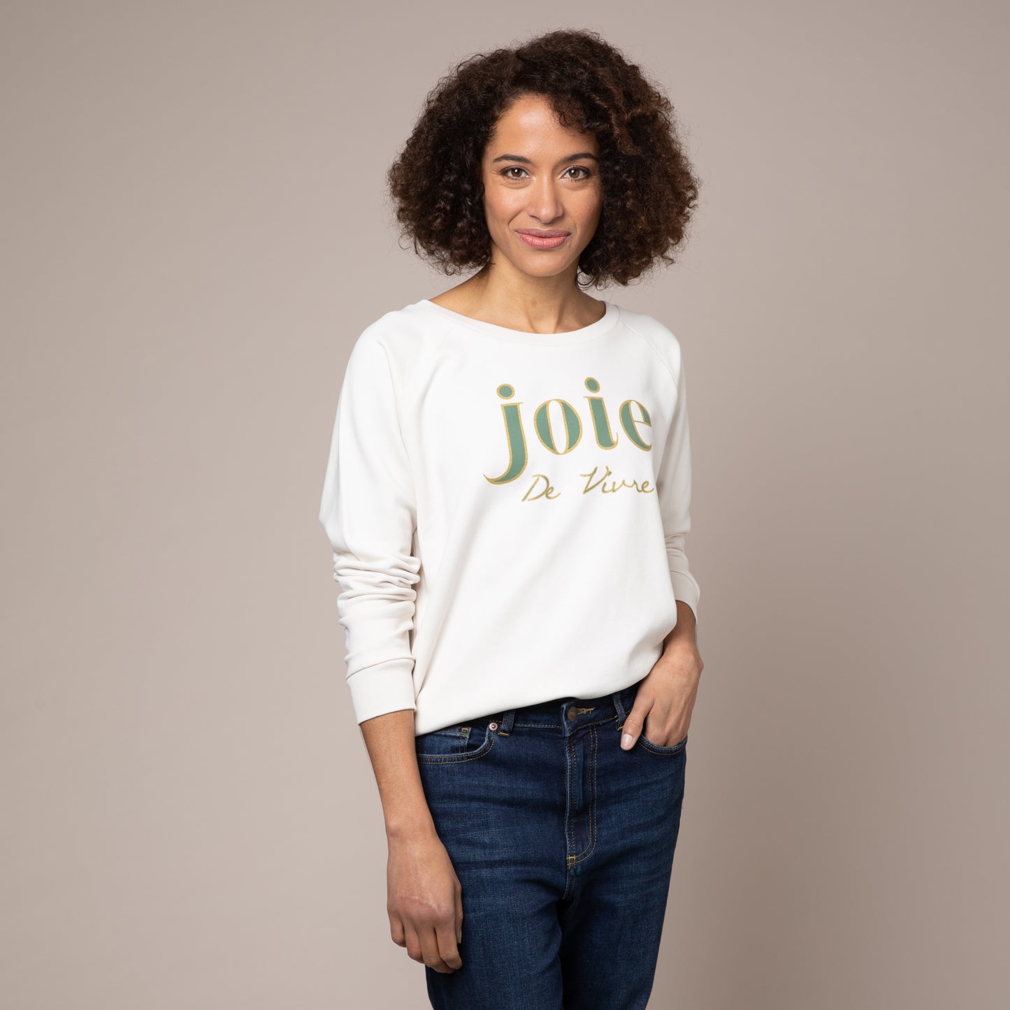 white joie de vivre sweatshirt eleven loves joie de vivre cream sweatshirt Eleven loves elevenloves 11 loves ellenloves sustainable