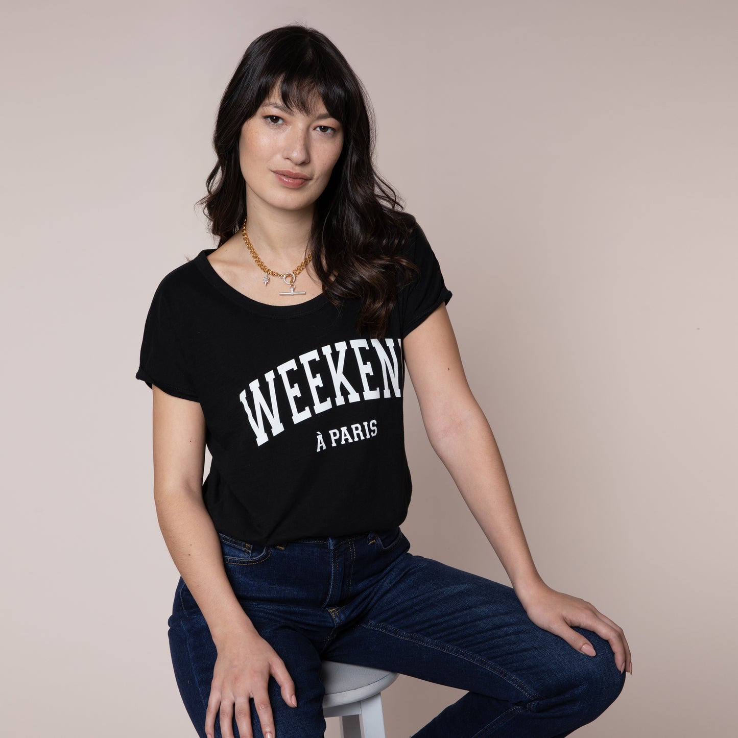 Eleven Loves elevenloves 11loves ellen loves weekend t-shirt black slogan roll sleeve t-shirt organic cotton