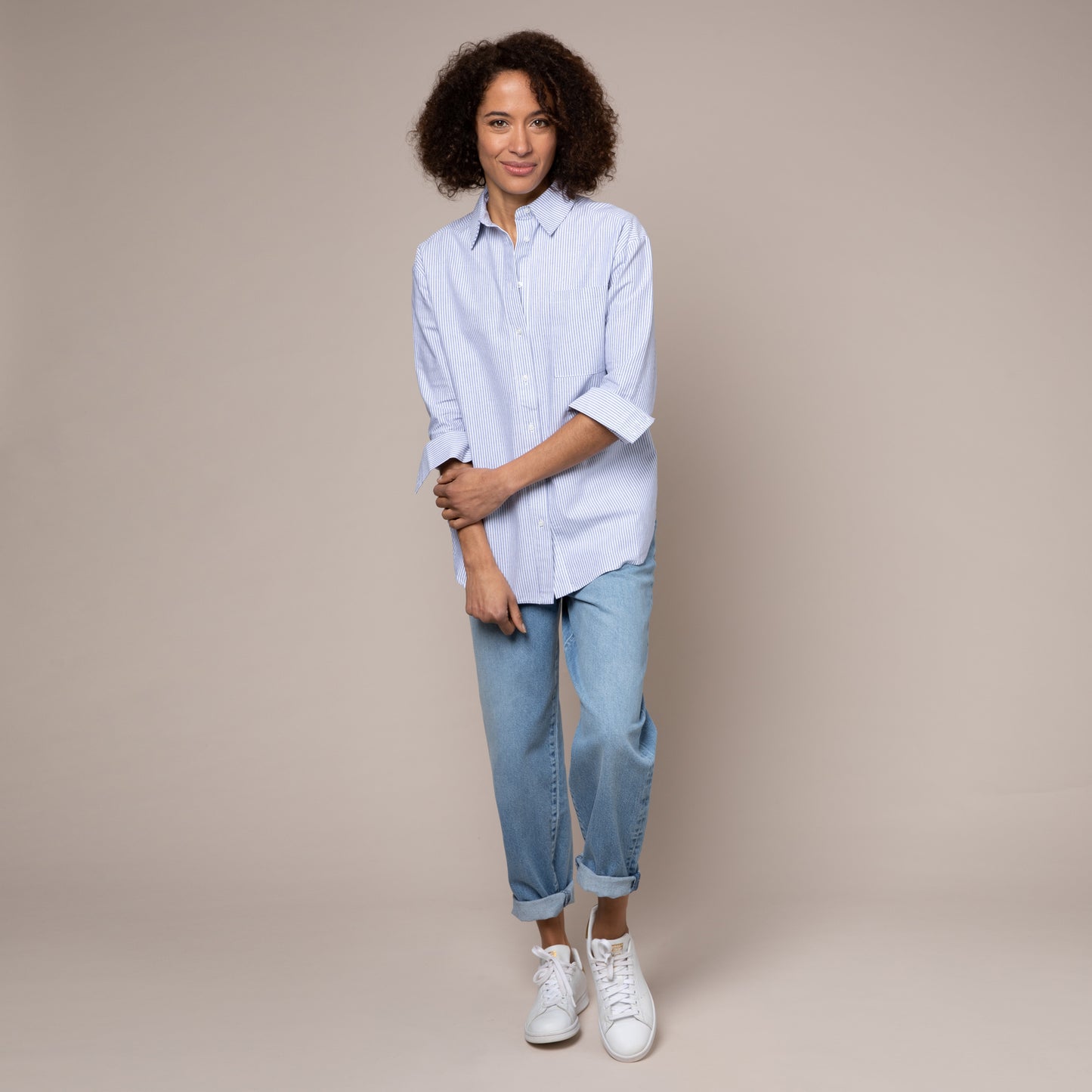 THE PERFECT SHIRT (NAVY AND WHITE STRIPE)