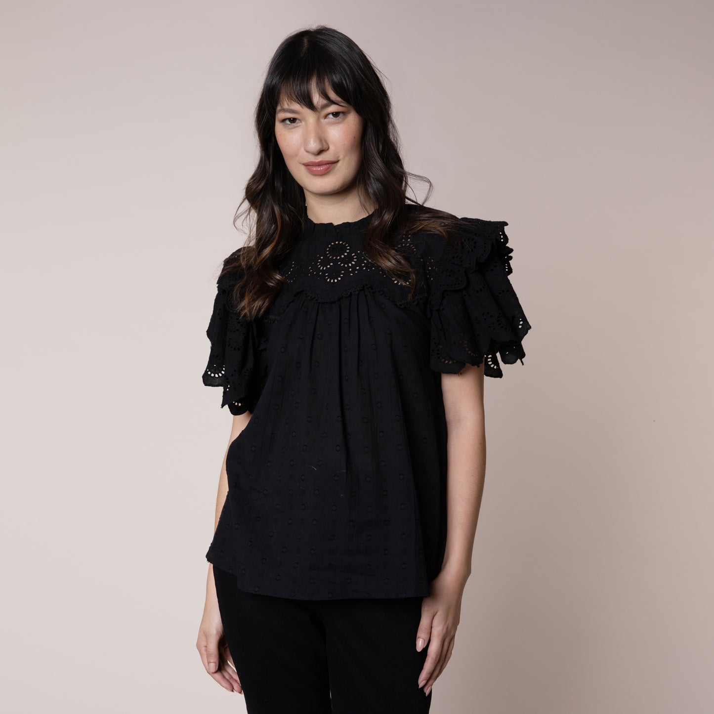 blouse 100% organic cotton eleven lovesblack broderie blouse Eleven Loves ellen loves 11loves sustainable blouse