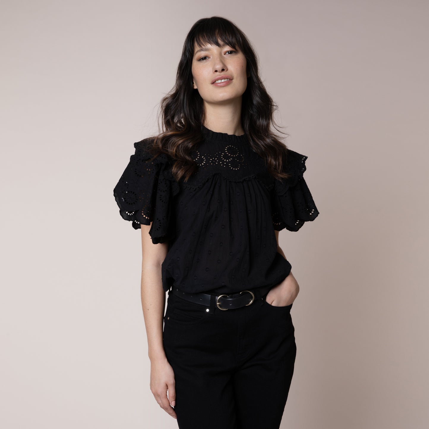 intricate black blouse sustainable elevenloves black broderie blouse Eleven Loves ellen loves 11loves sustainable blouse