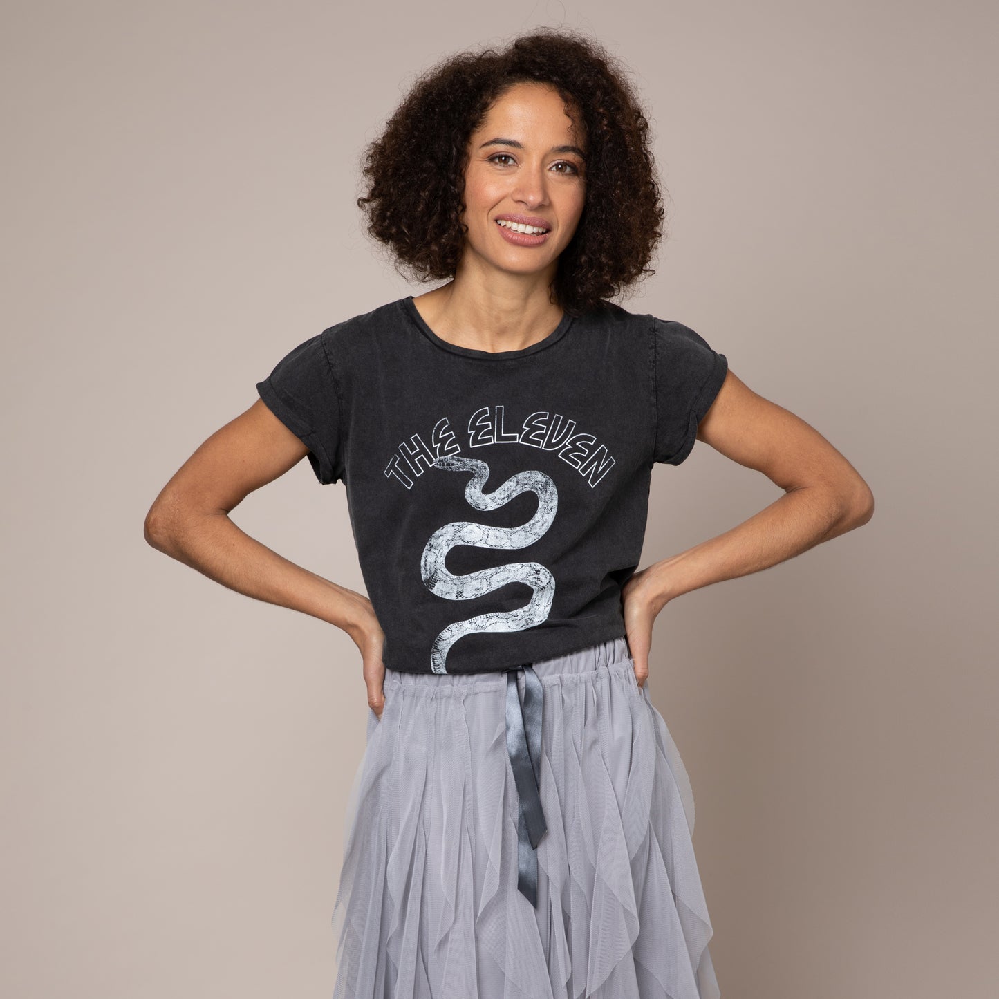 the eleven snake t shirt neat fit tee washed black Eleven loves elevenloves 11 loves ellenloves sustainable