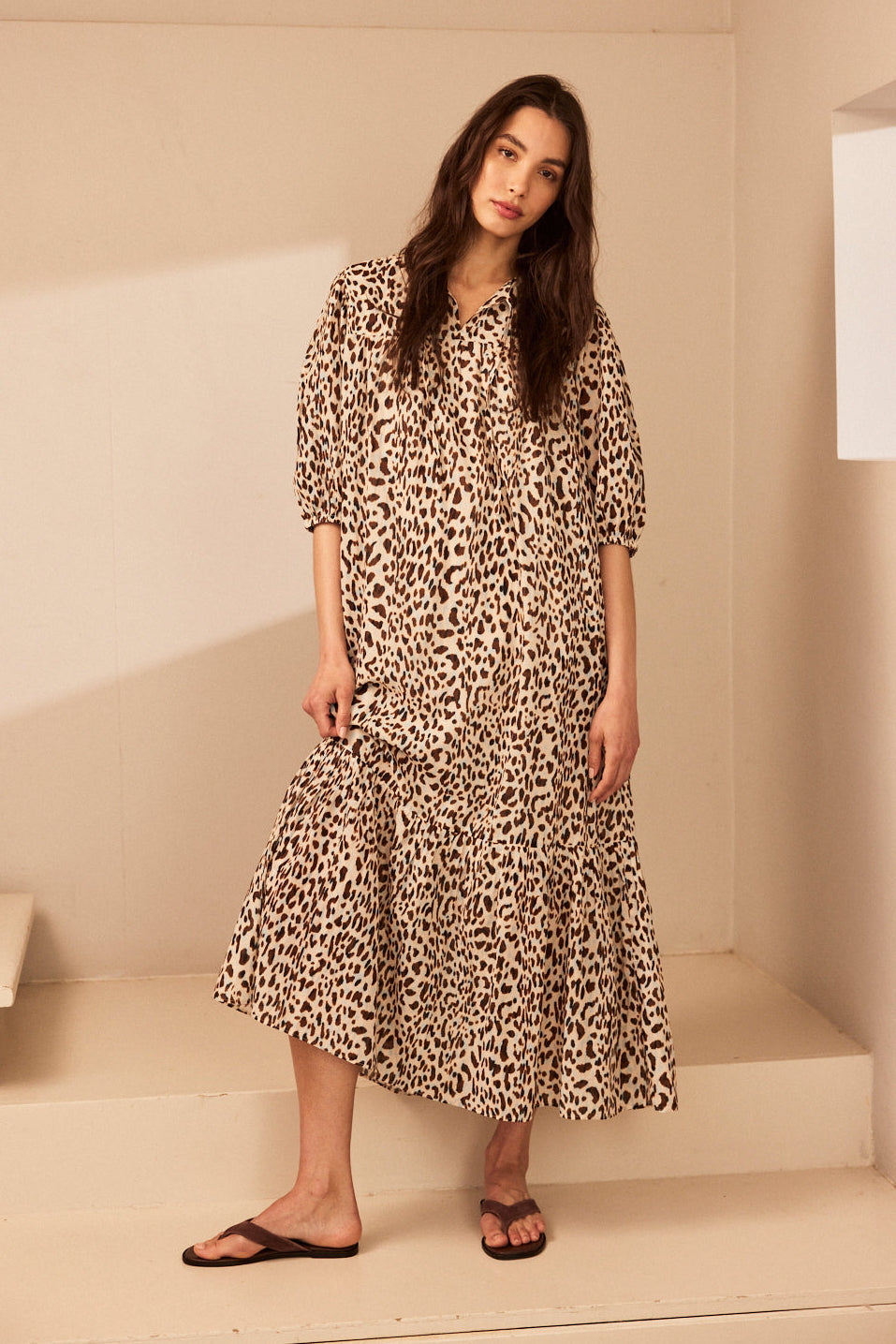 What to wear to a summer barbecue, Florine leopard print dress styled for a garden party
