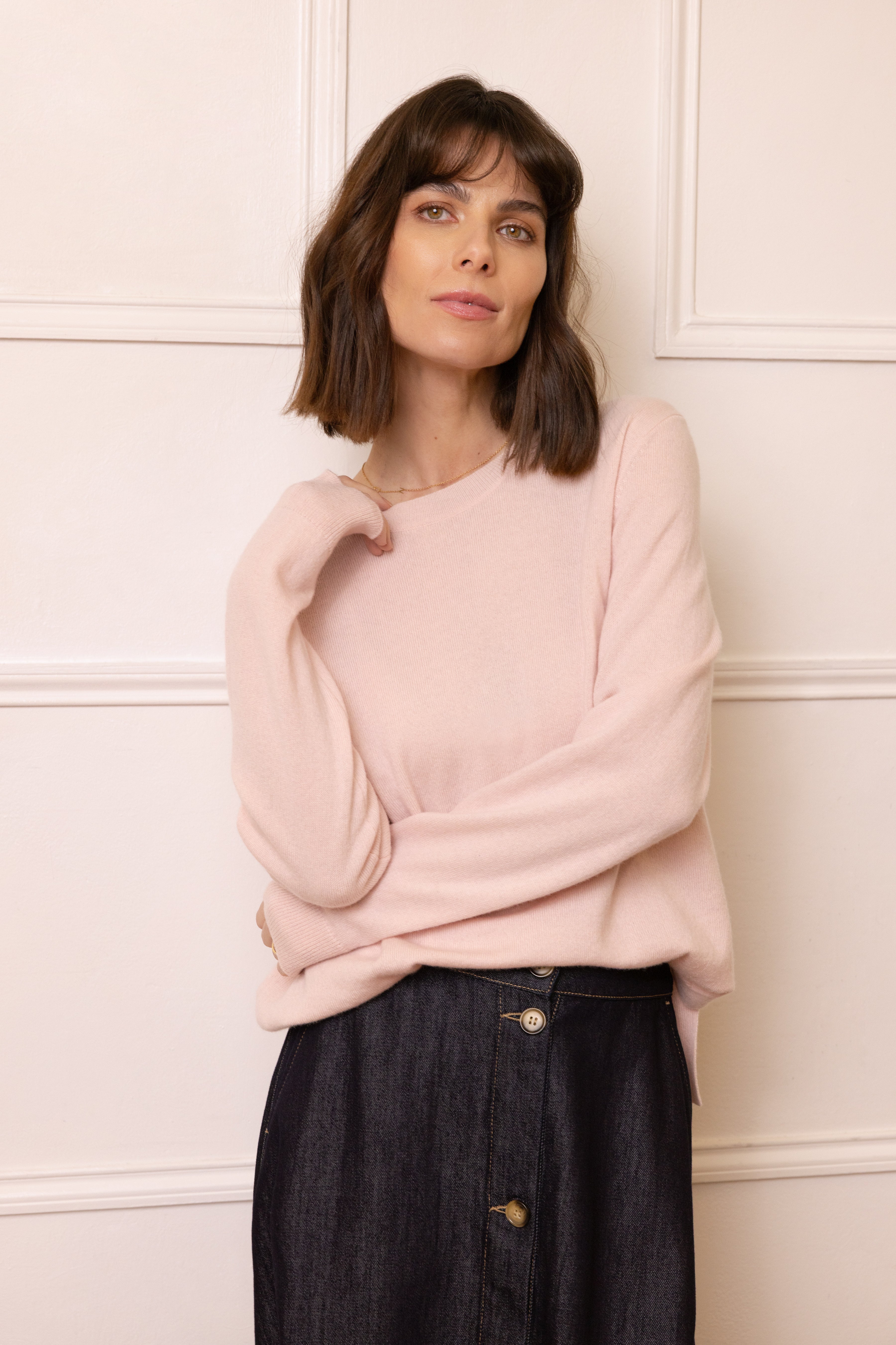 Alex pink cashmere blend jumper in blush by Eleven Loves
