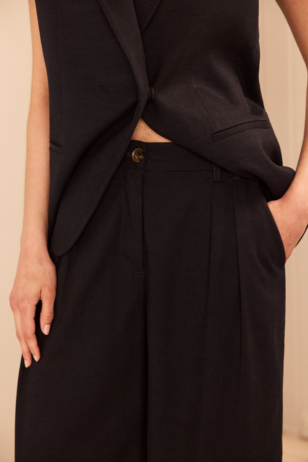 Aida Wide Leg Trousers - Navy - Eleven Loves