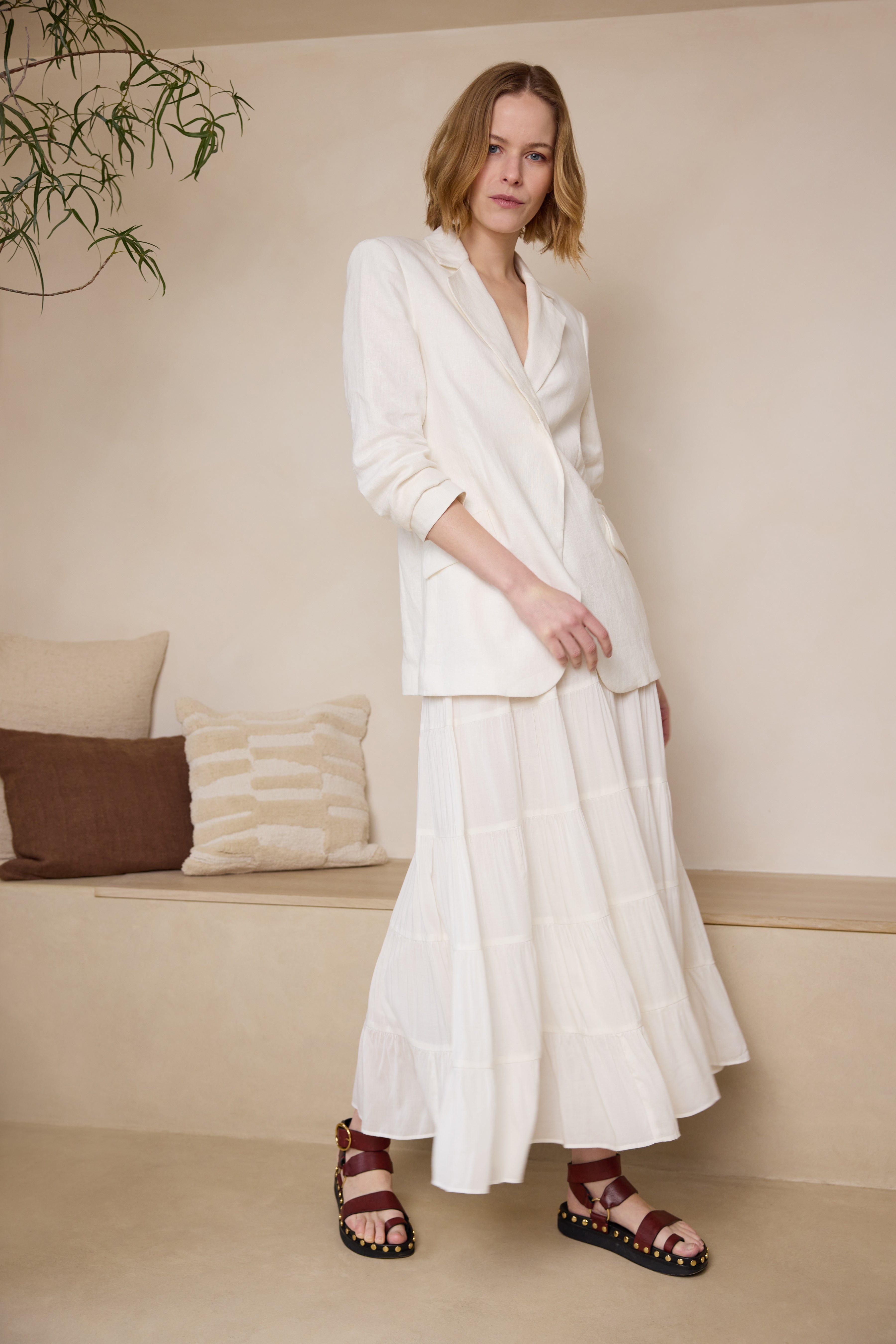 Tia Tiered Cotton Maxi Skirt - Ivory
