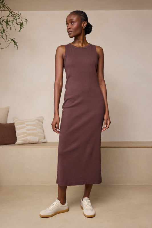 Izzy Ribbed Jersey Dress (Chocolate)