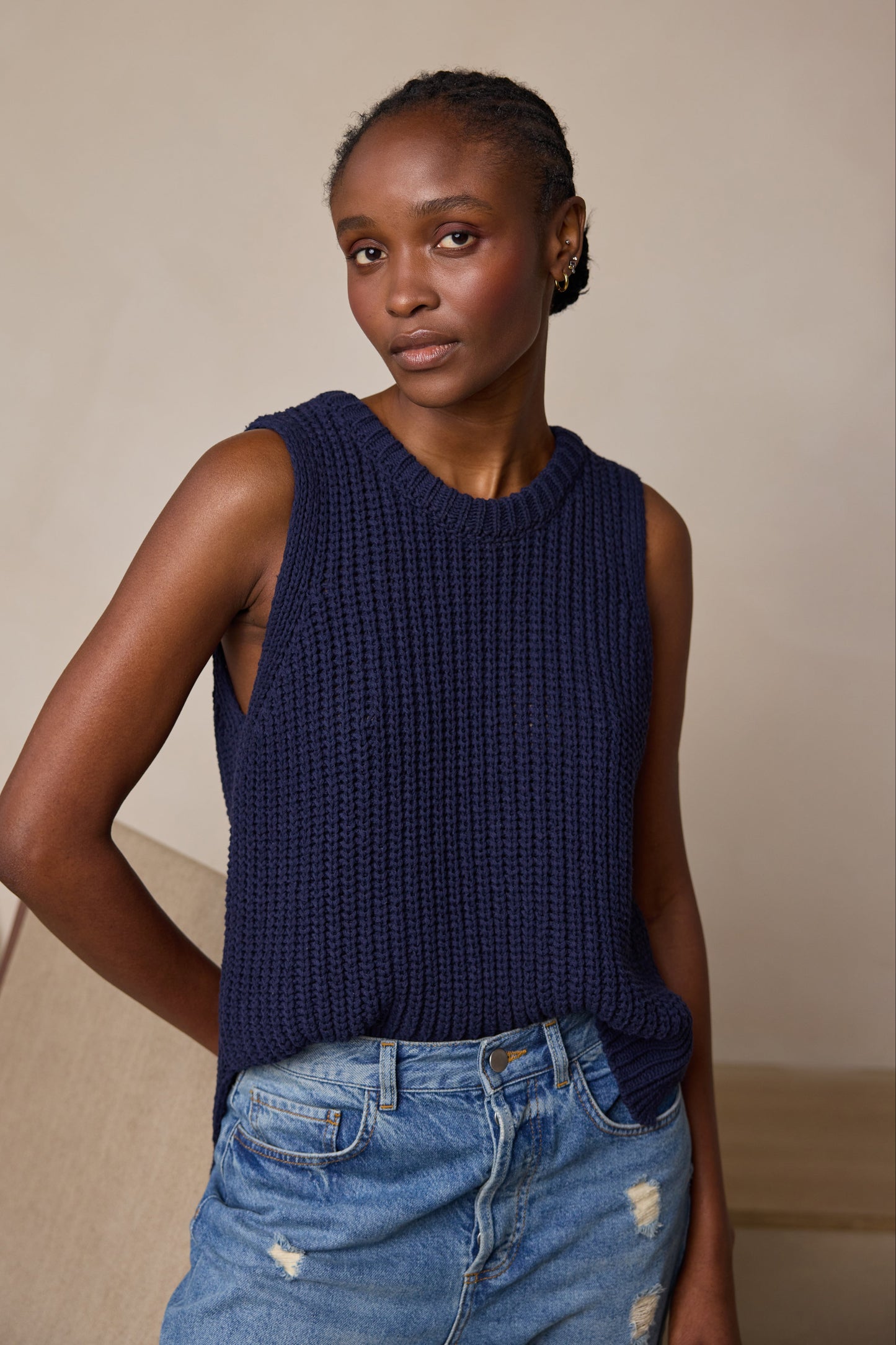 Rebecca Ribbed Tank Top Navy