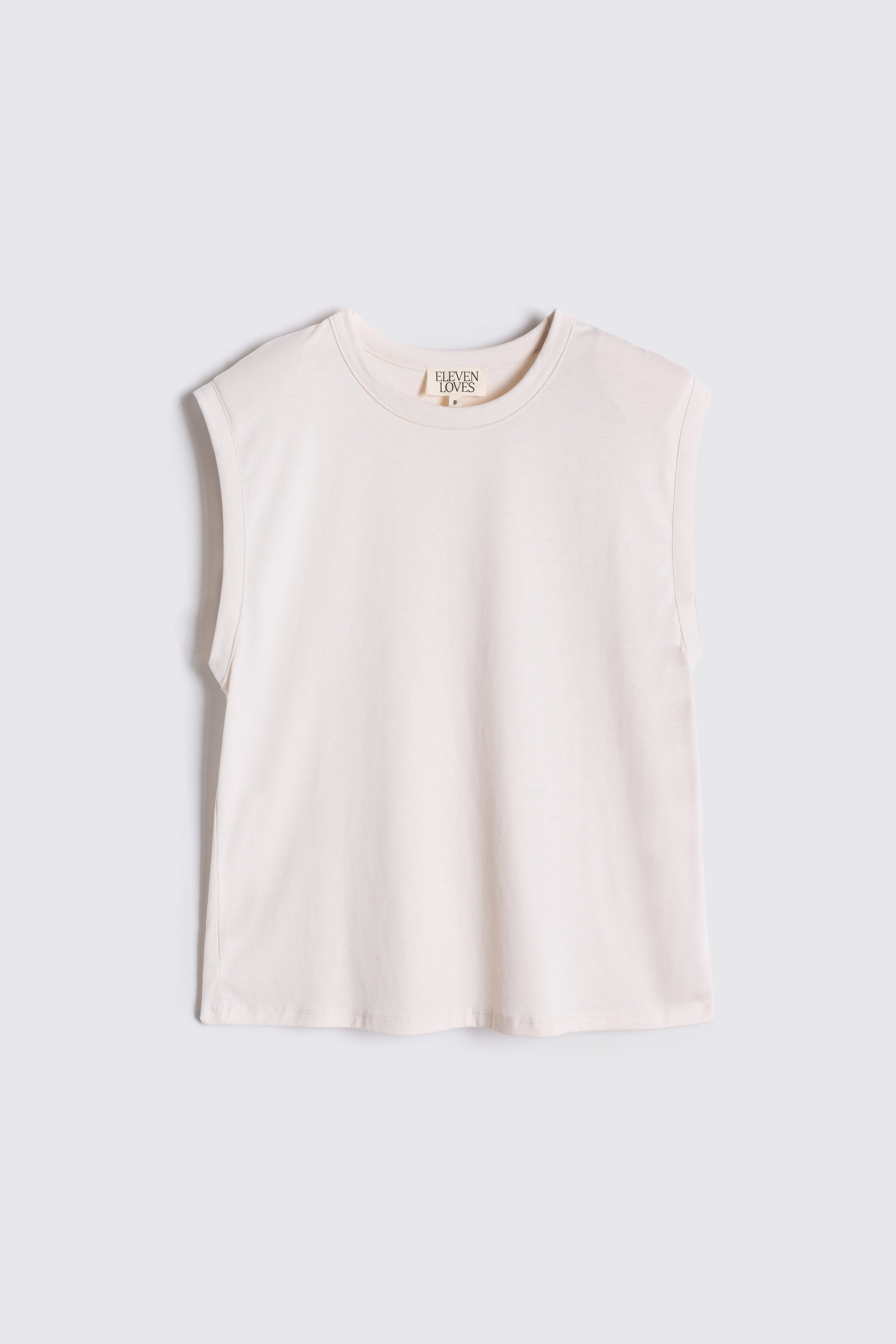 Skylar Shoulder Pad T-Shirt - Vanilla - Eleven Loves