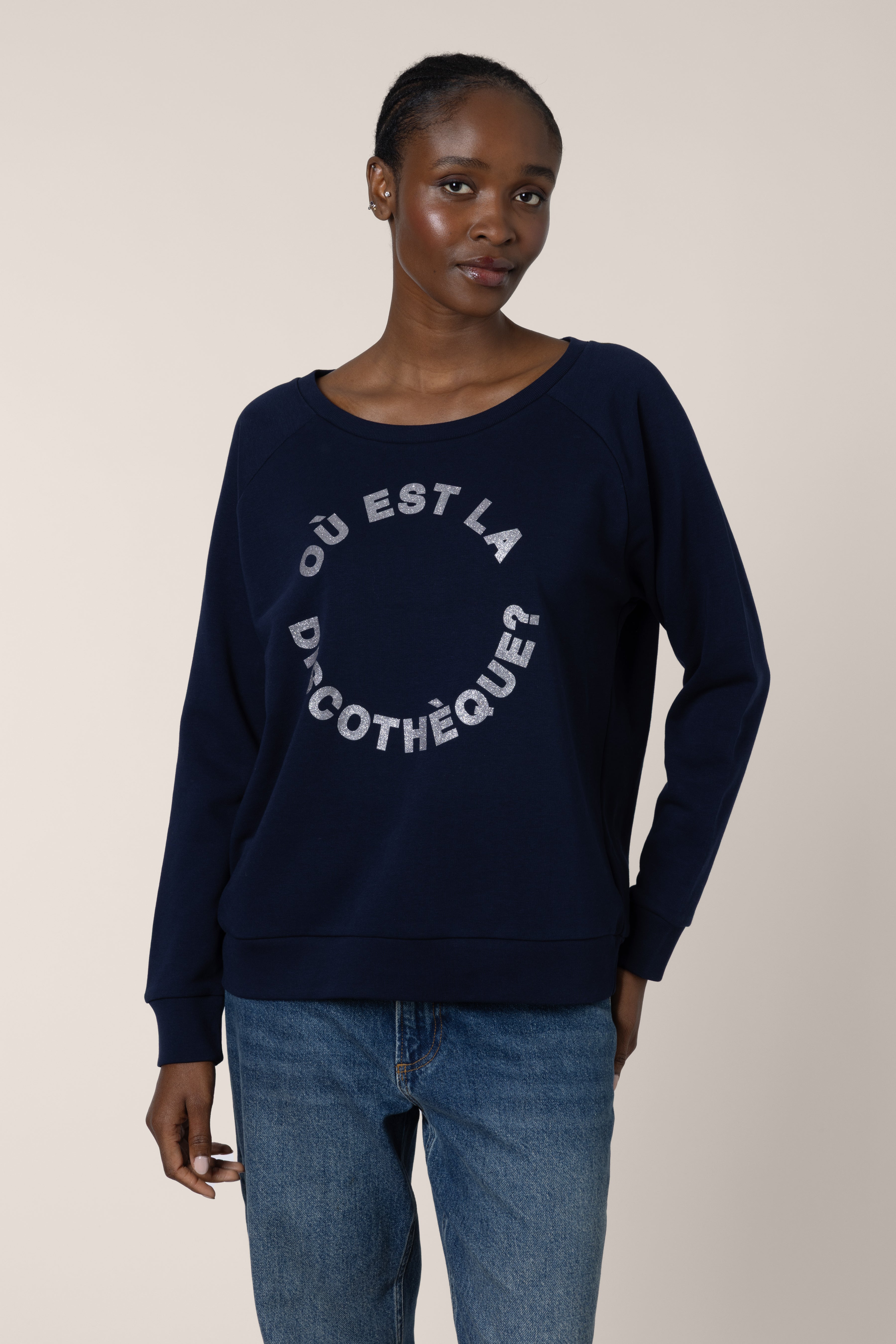 Où Est La Discothèque? Sweatshirt - Navy/Silver