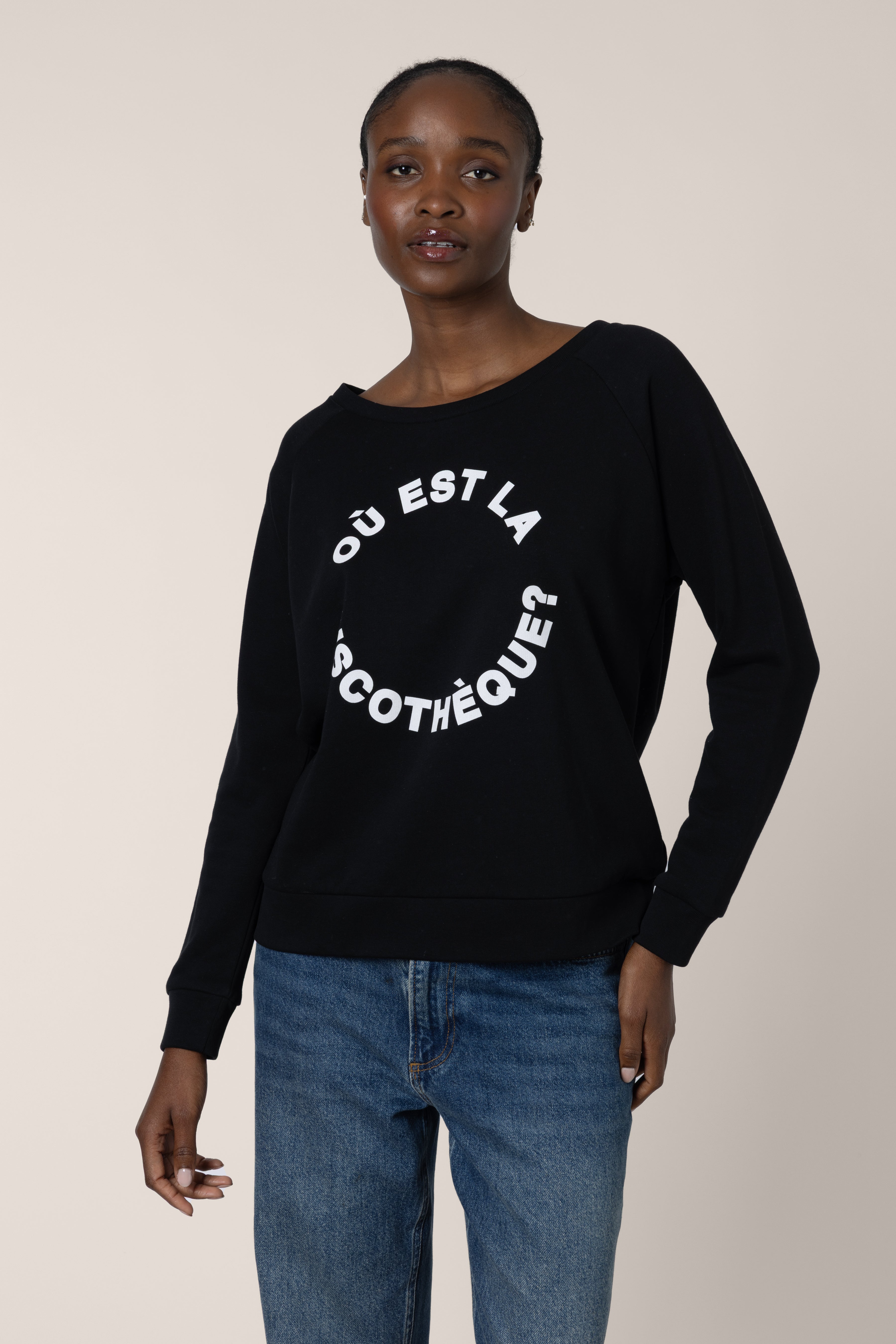 Où Est La Discothèque? Sweatshirt - White on Black