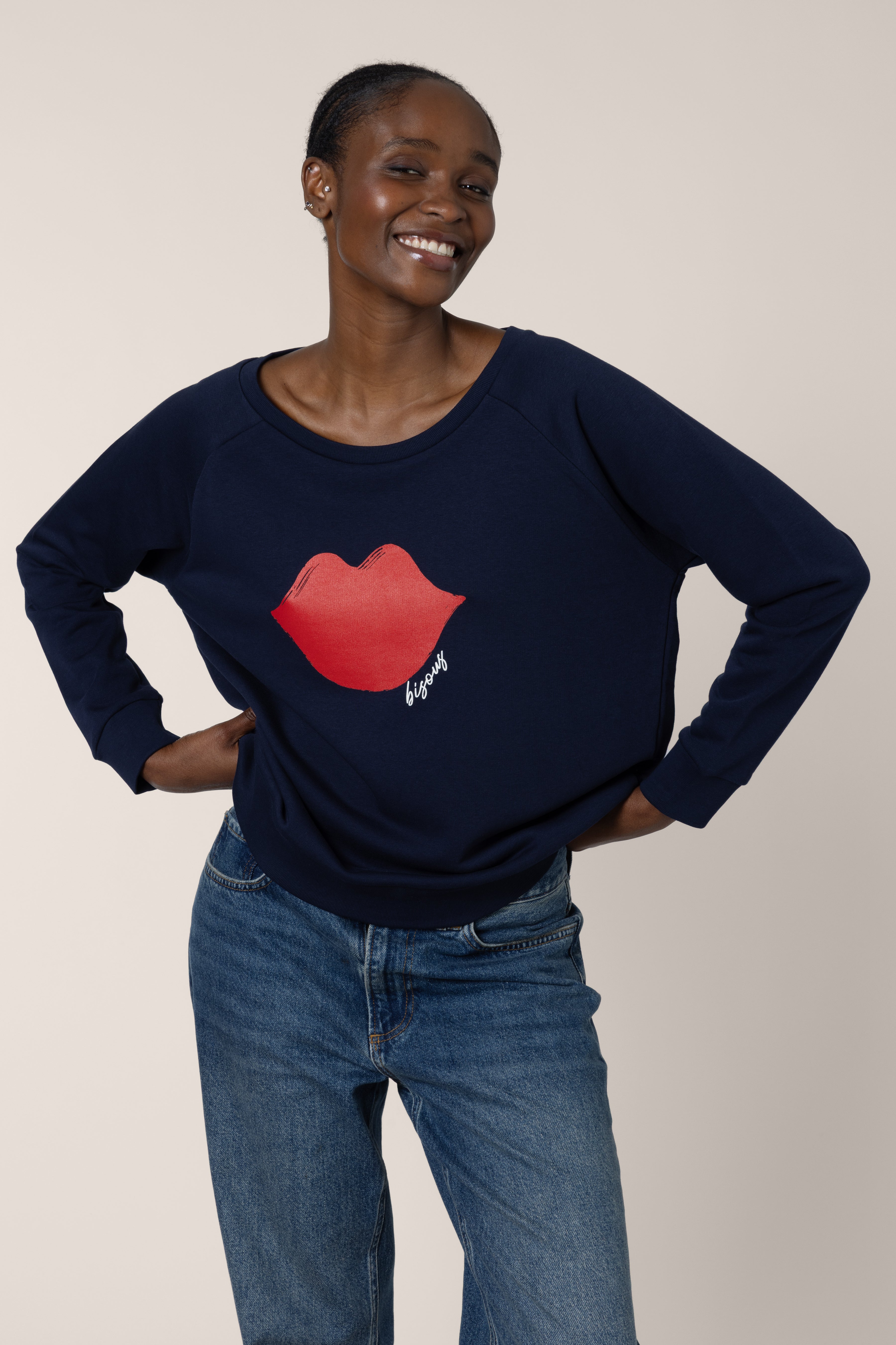 Bisous Lips Sweatshirt - Navy