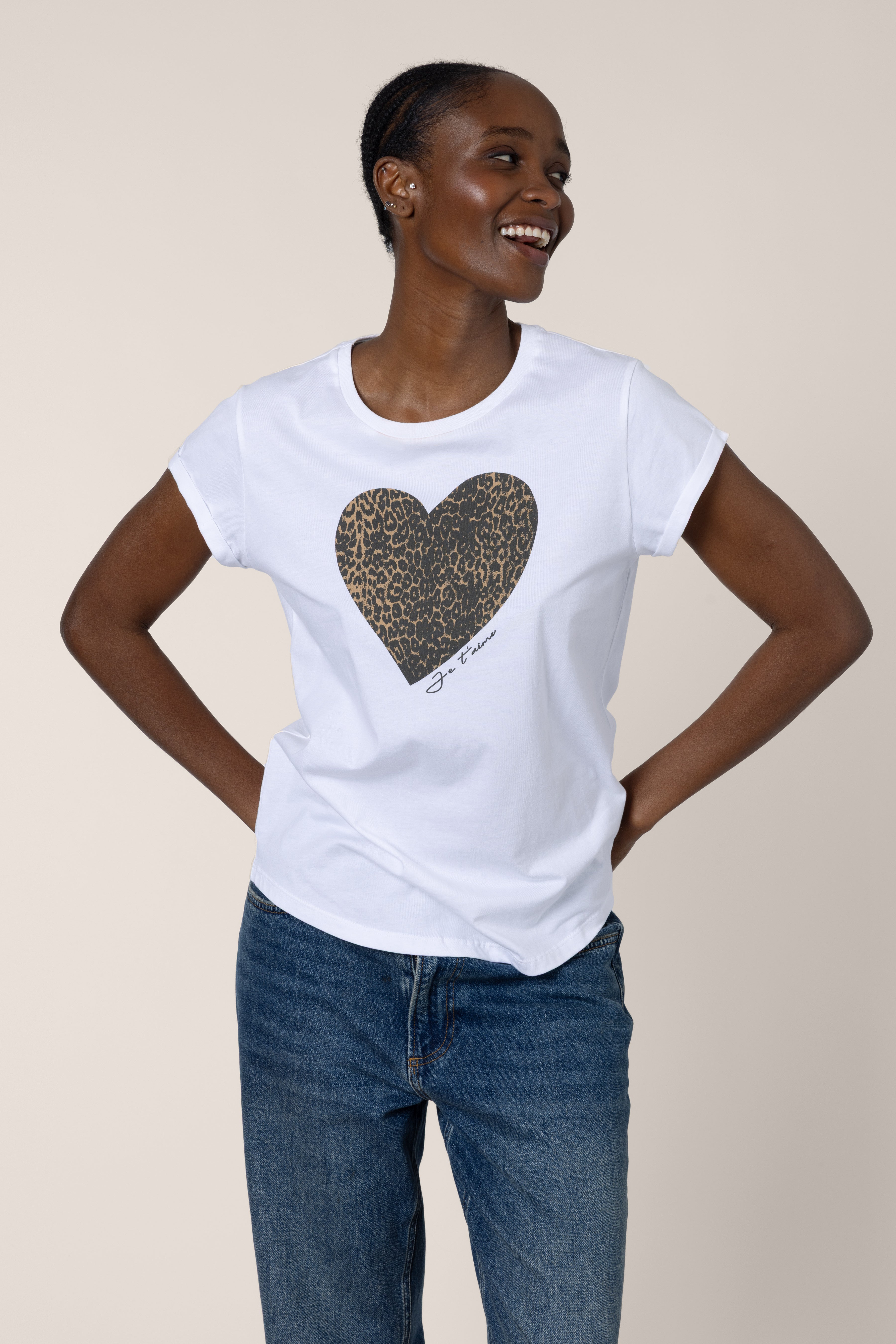 Leopard Heart Neat-Fit T-Shirt - White