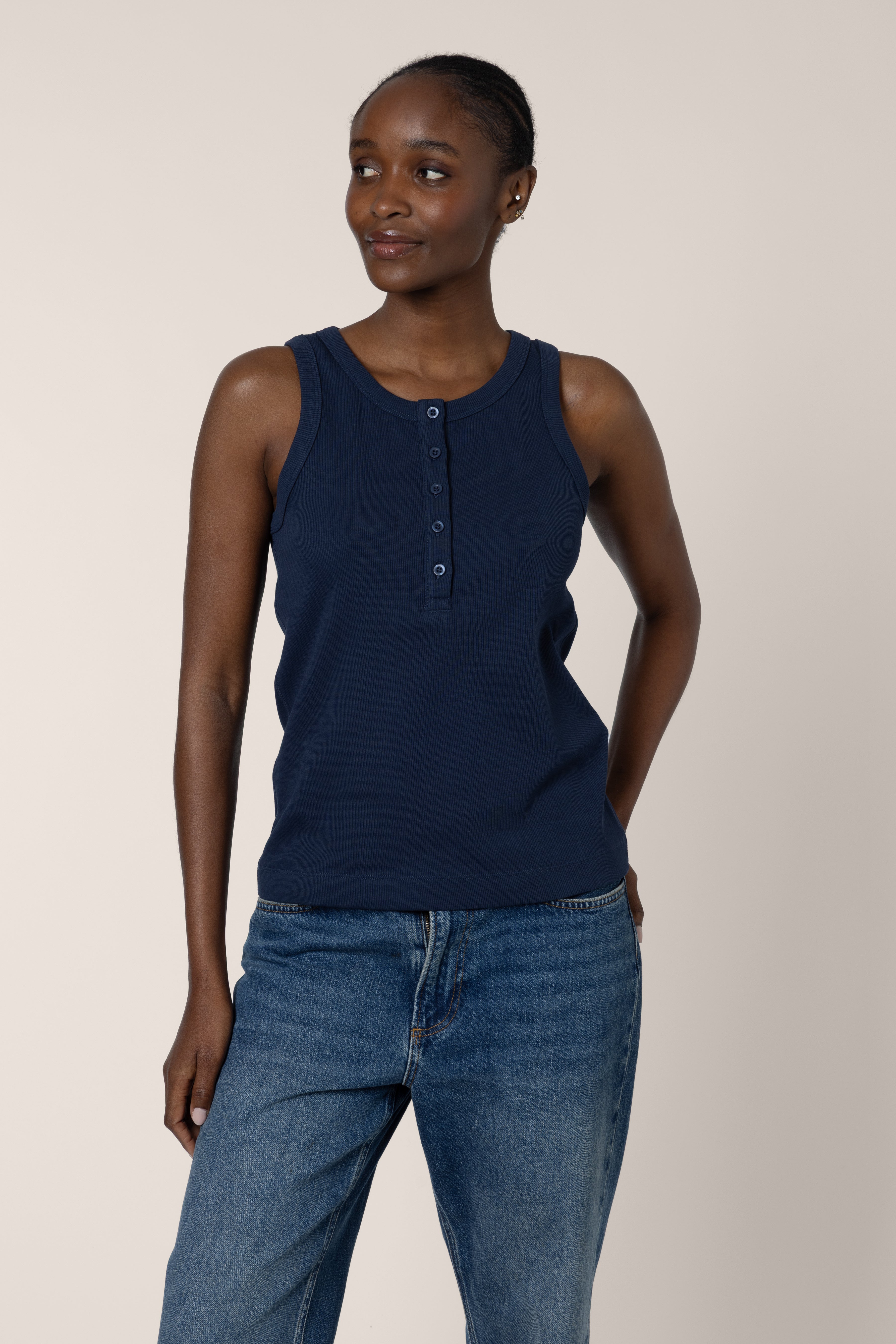 Mabel Button Down Vest - Navy
