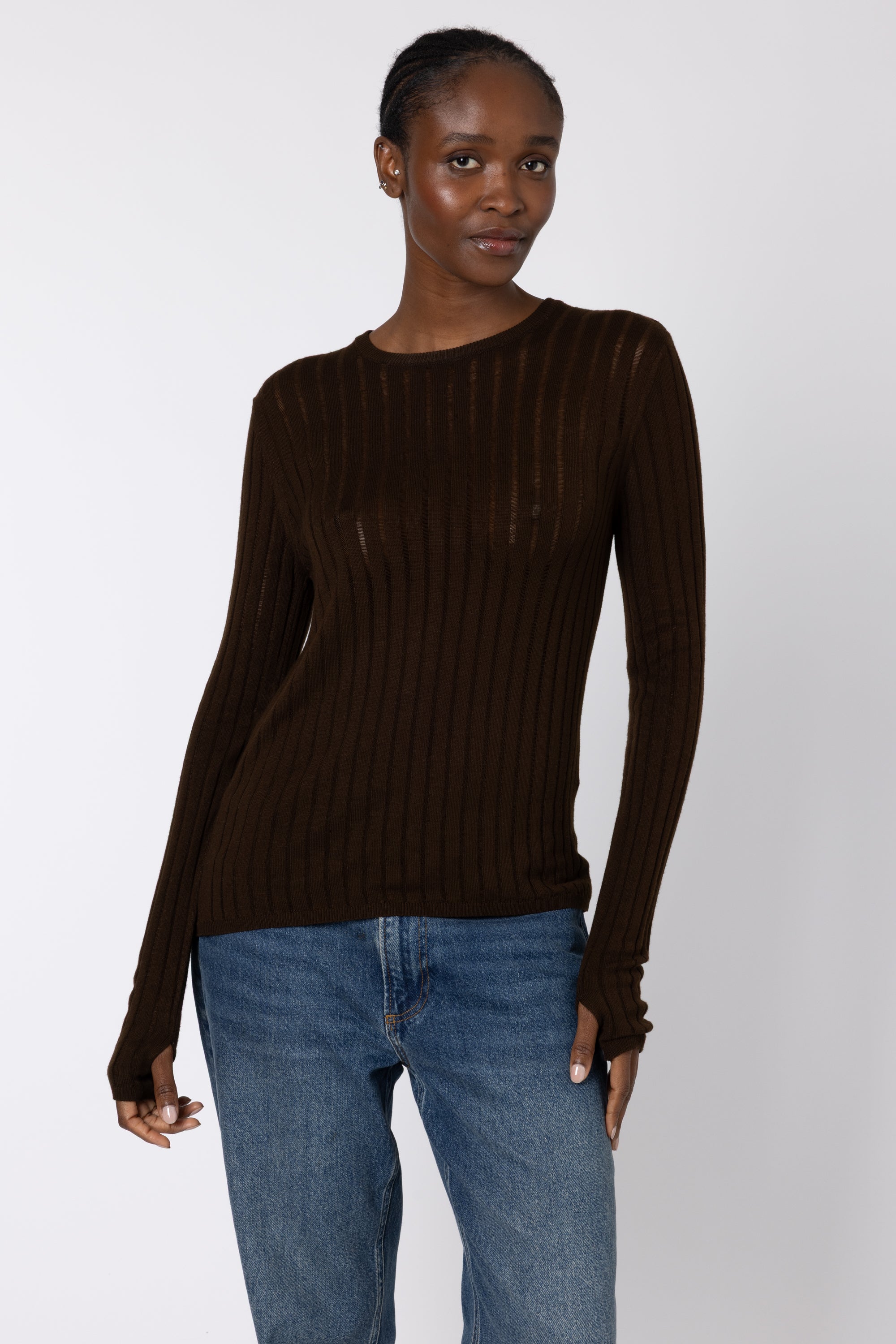 Iggy Sheer Rib Jumper - Chocolate