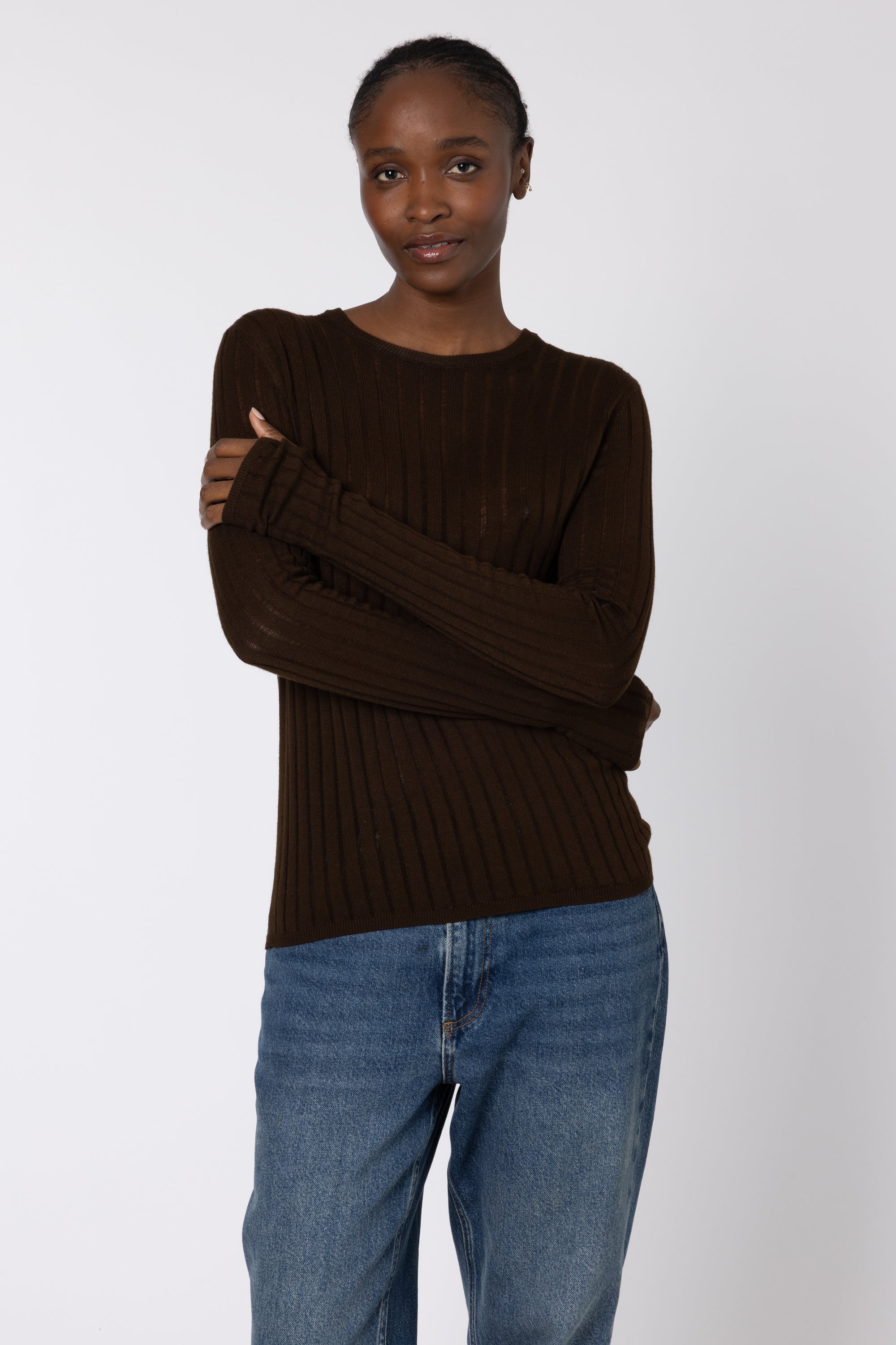 Iggy Sheer Rib Jumper - Chocolate