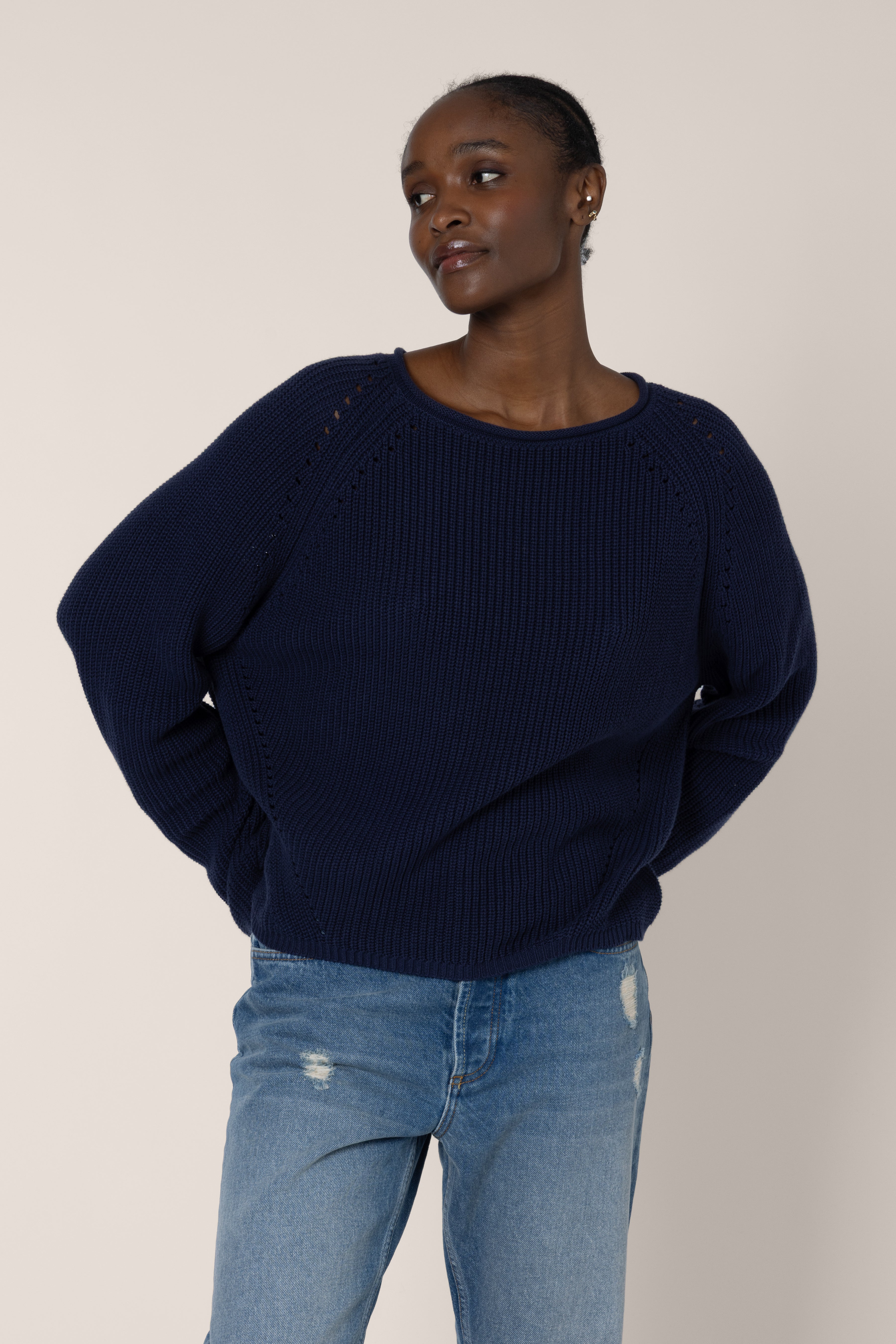 Polly Pointelle Jumper - Navy