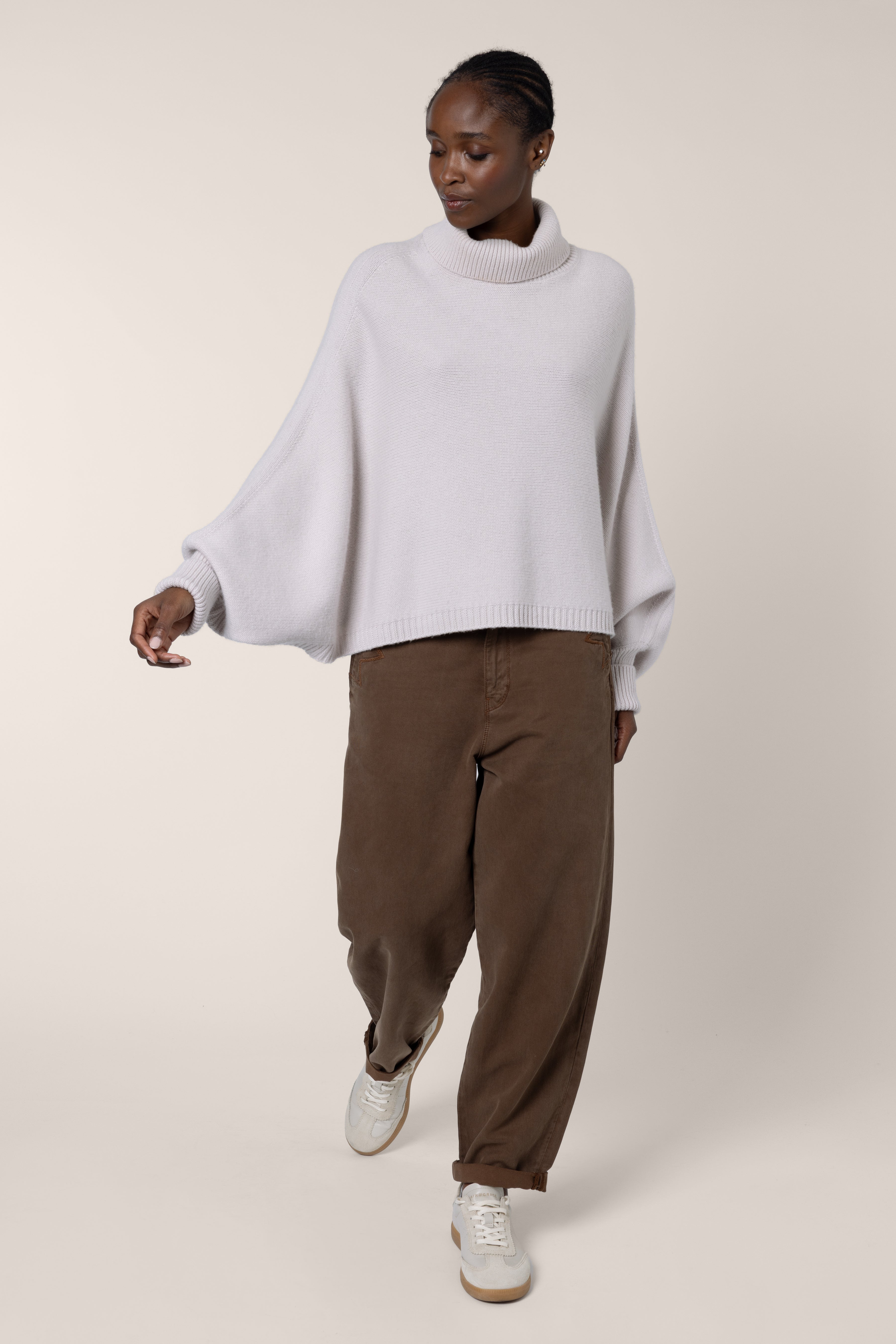Paris Roll Neck Poncho with Cashmere - Oyster