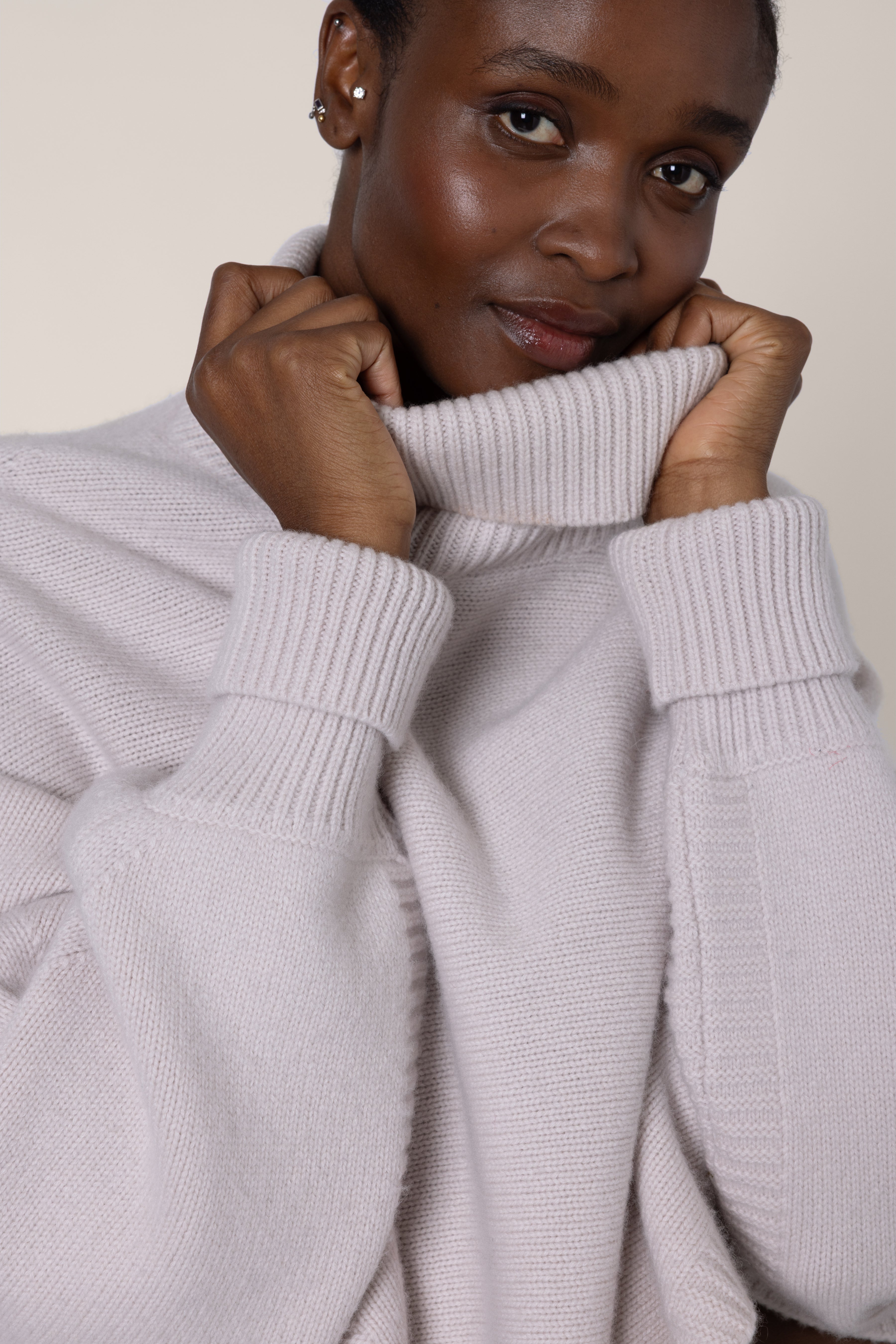 Paris Roll Neck Poncho with Cashmere - Oyster