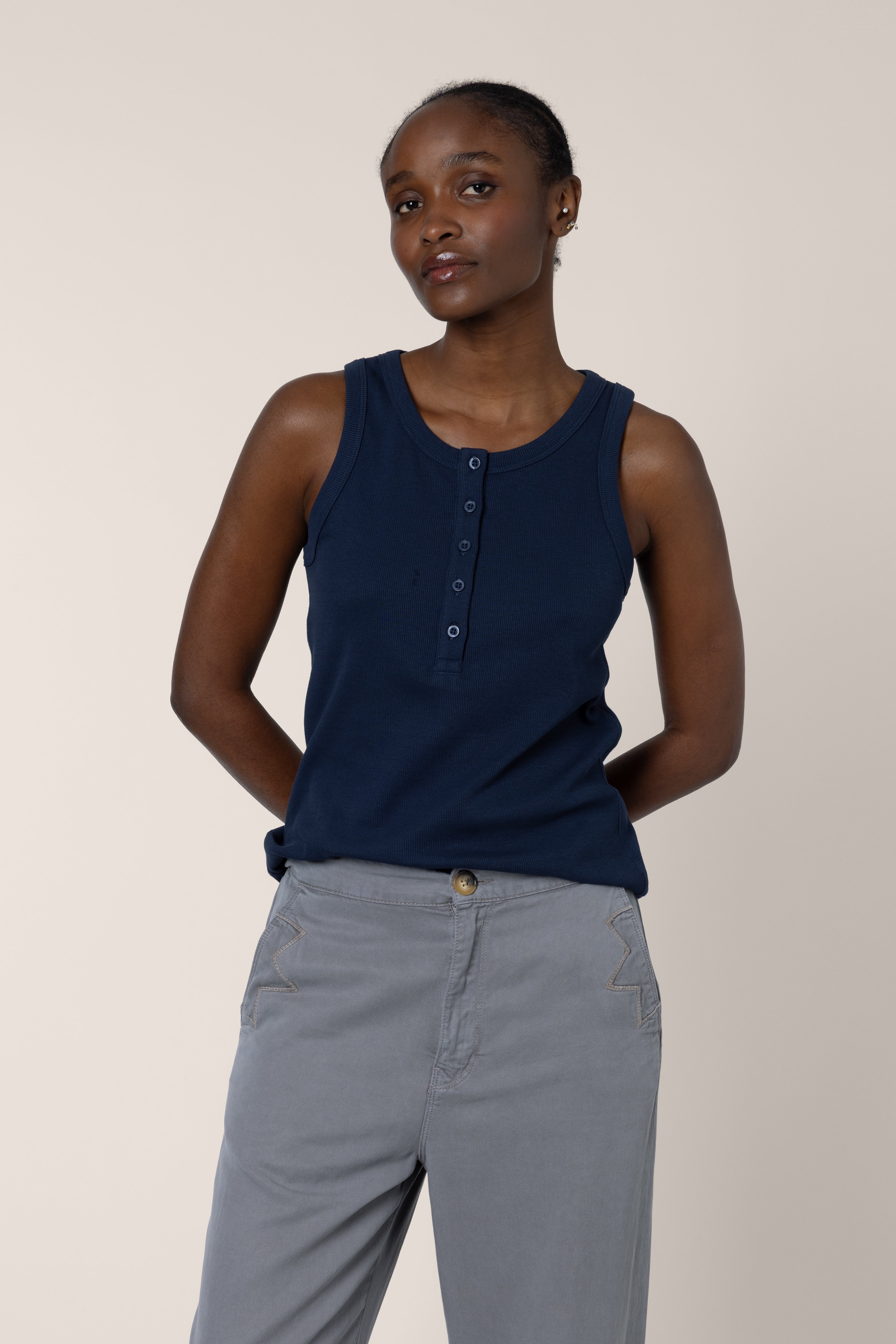 Mabel Button Down Vest - Navy