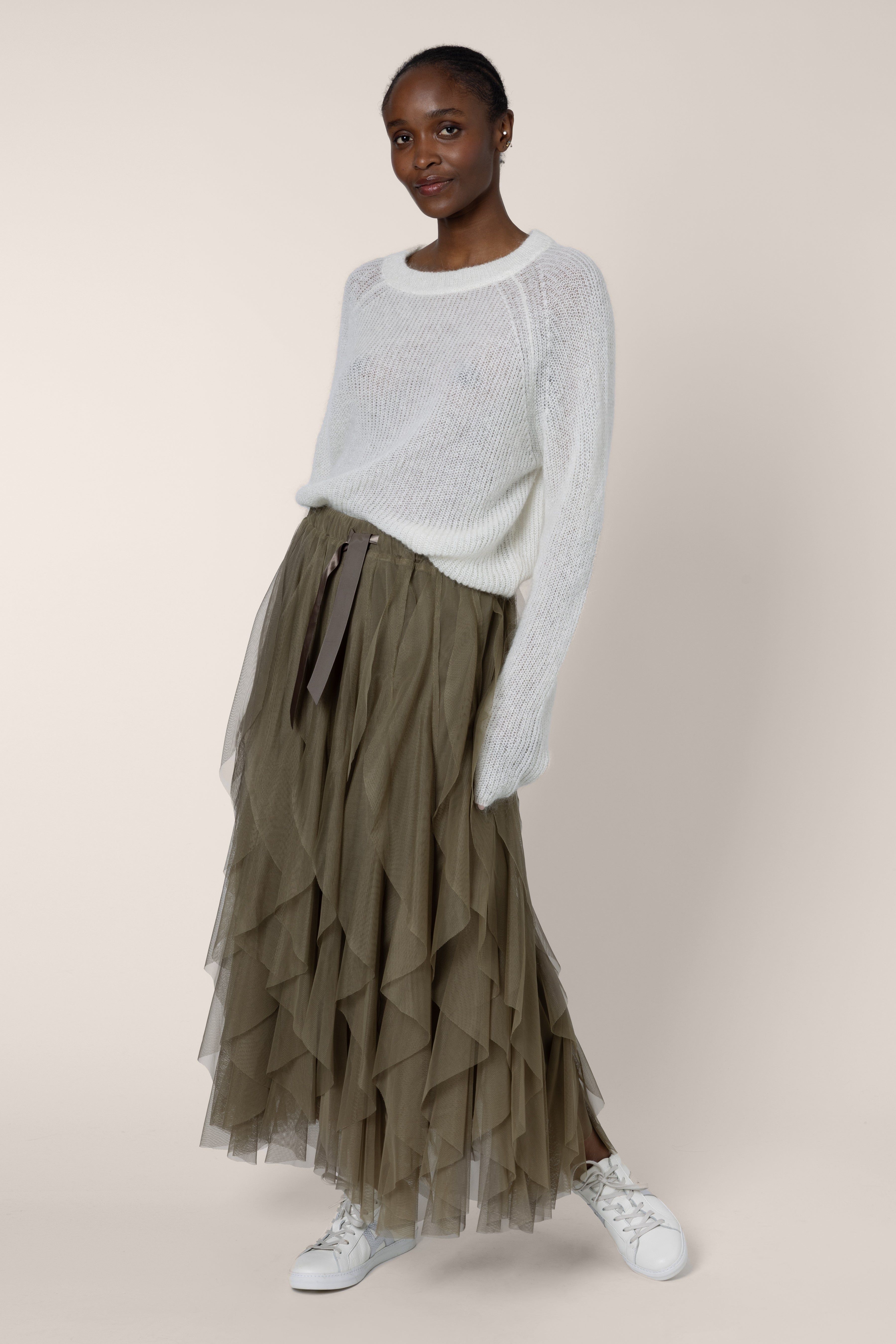 Iris Tulle Maxi Skirt - Olive
