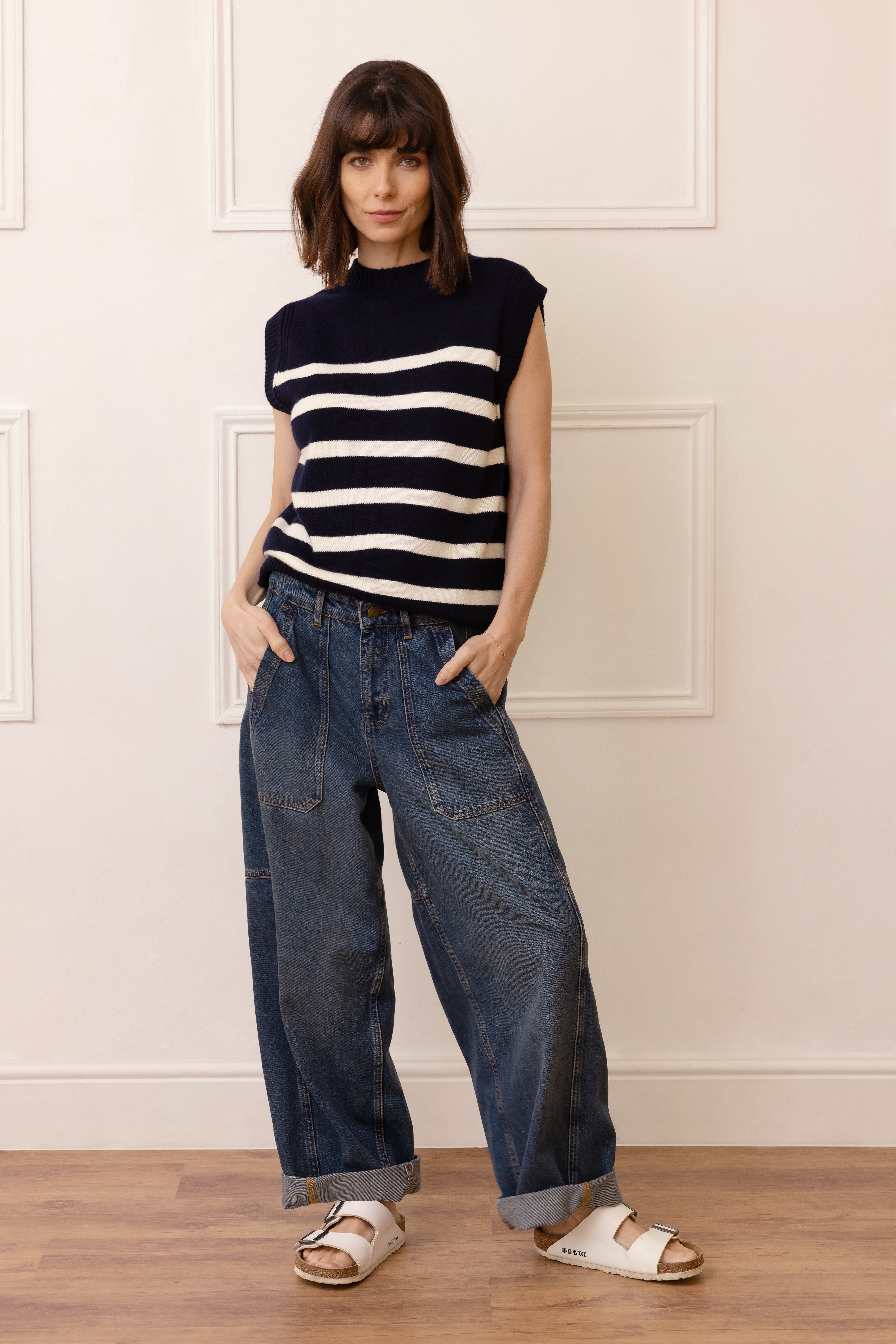 Nelly Cashmere Blend Striped Tank - Navy/Ivory