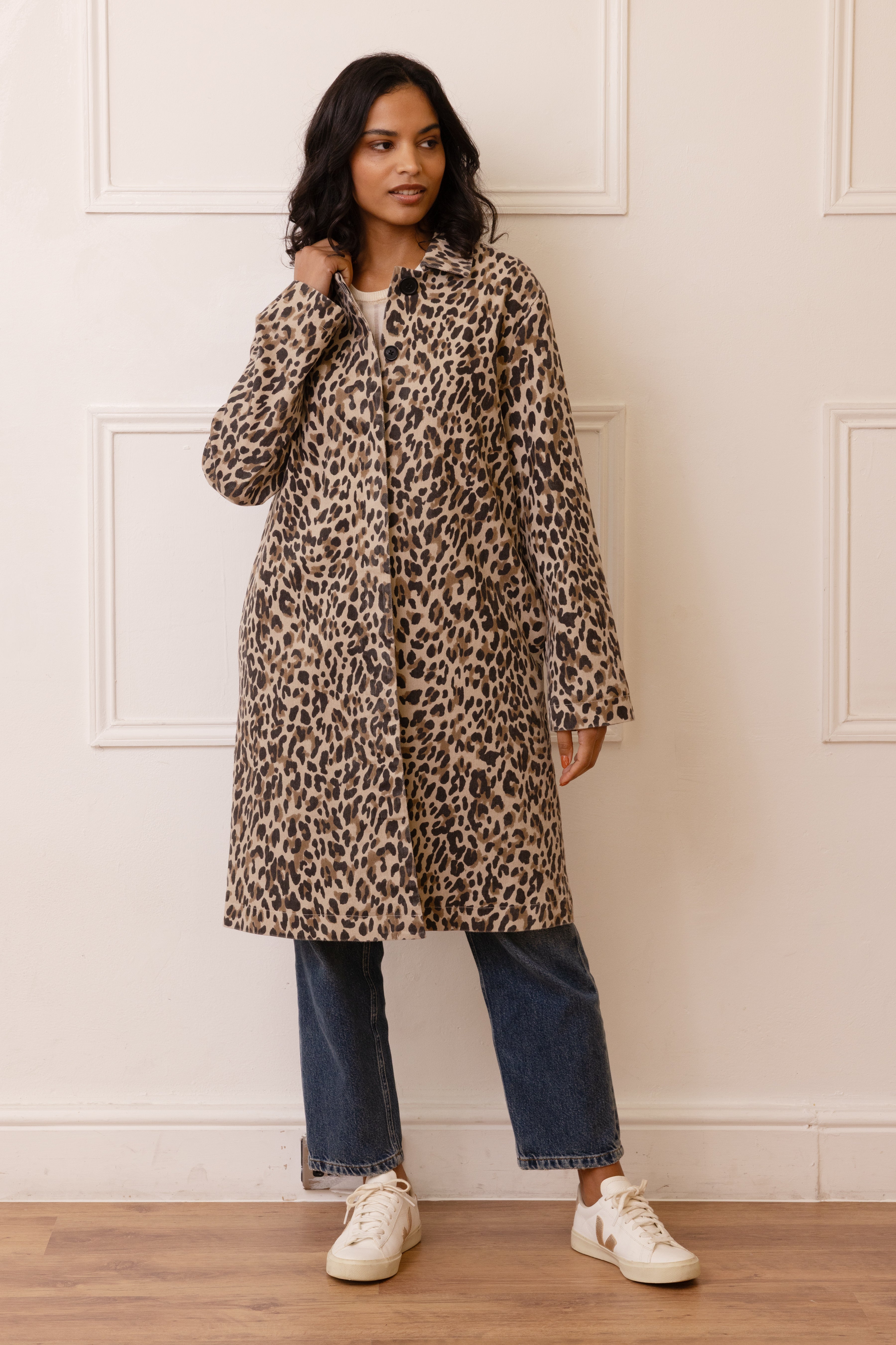 Laurie Leopard Duster Coat - Biscuit