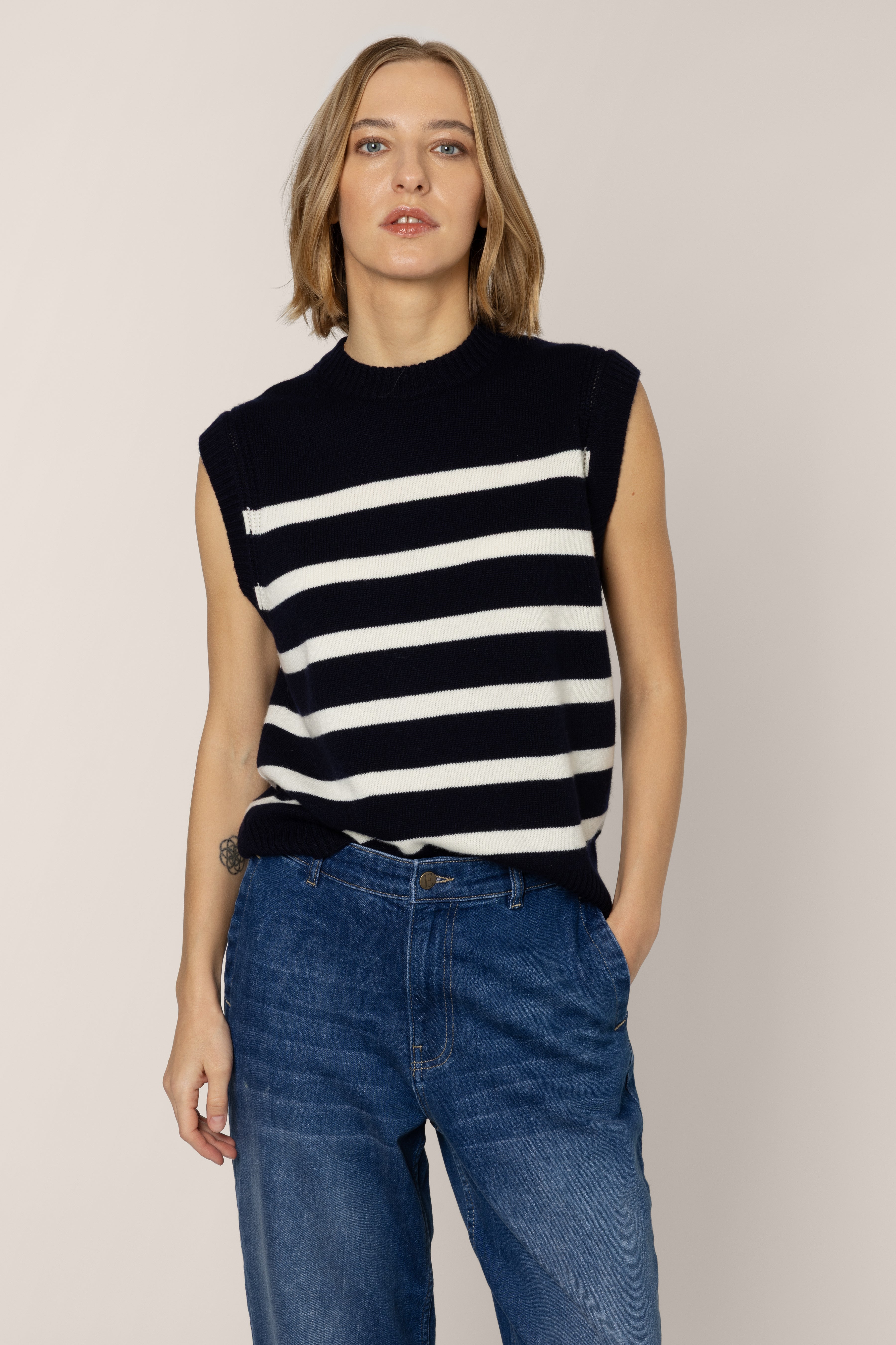 Nelly Cashmere Blend Striped Tank - Navy/Ivory