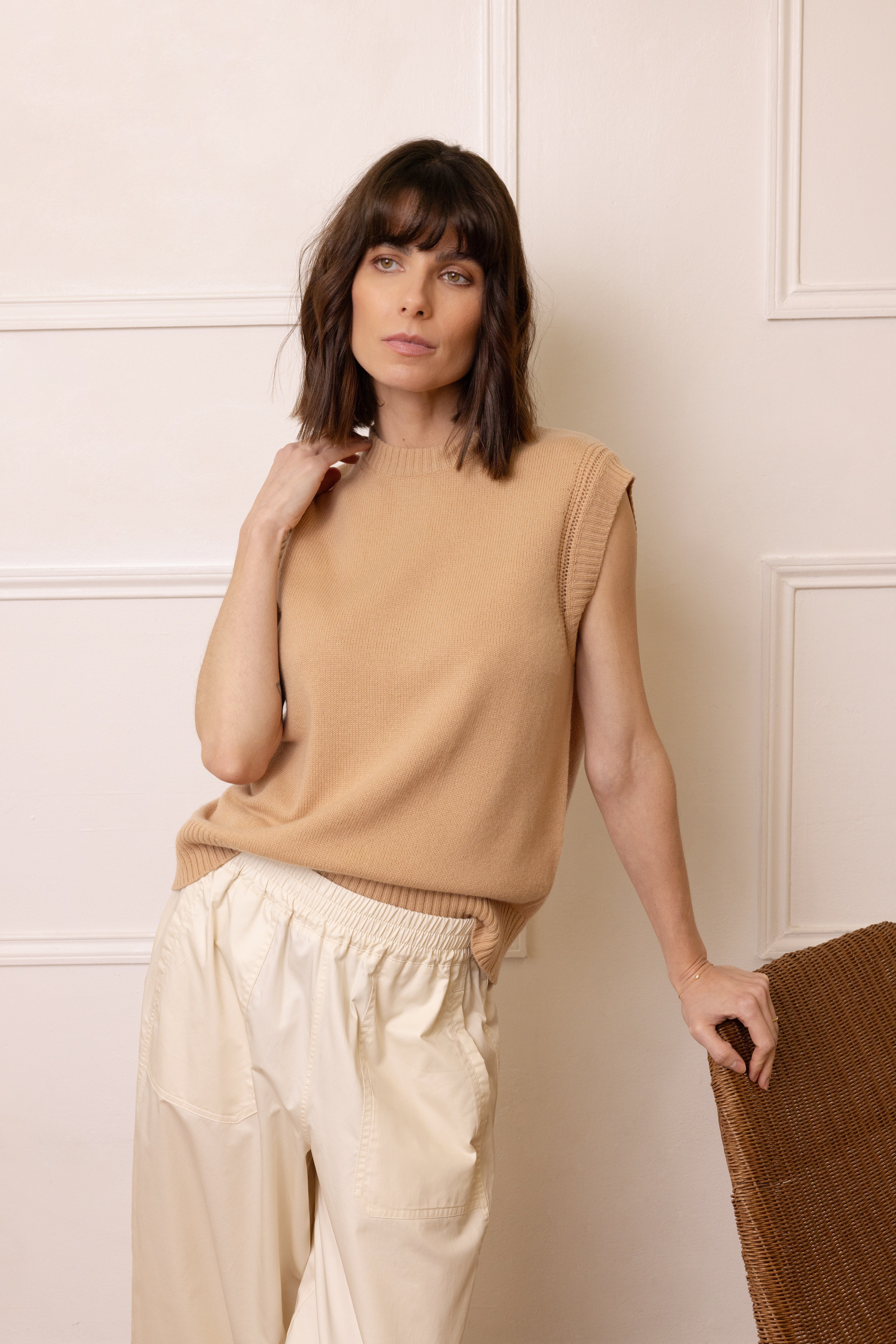 Nelly Cashmere Blend Tank - Cappuccino