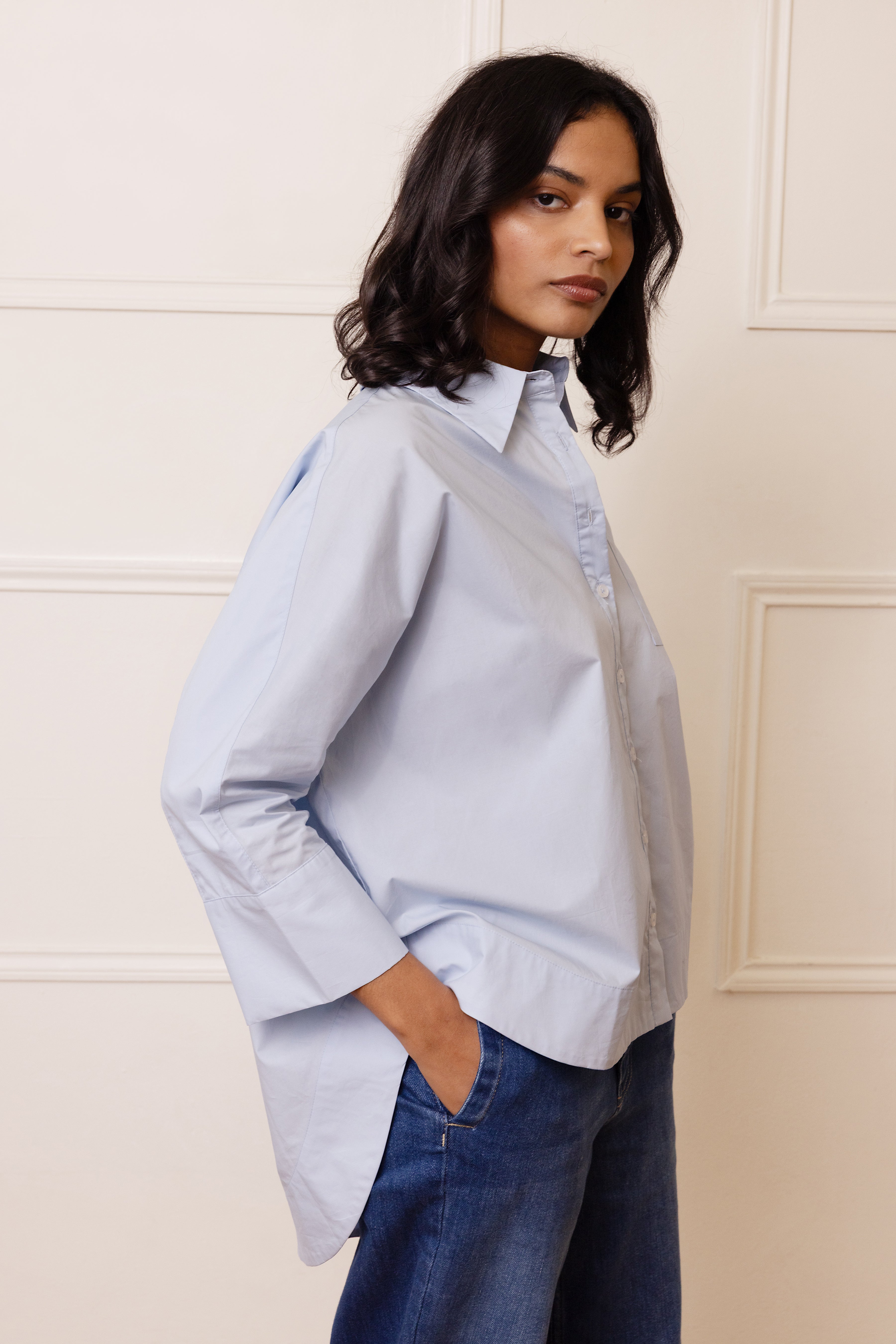Olivia Oversized Poplin Shirt - Powder Blue