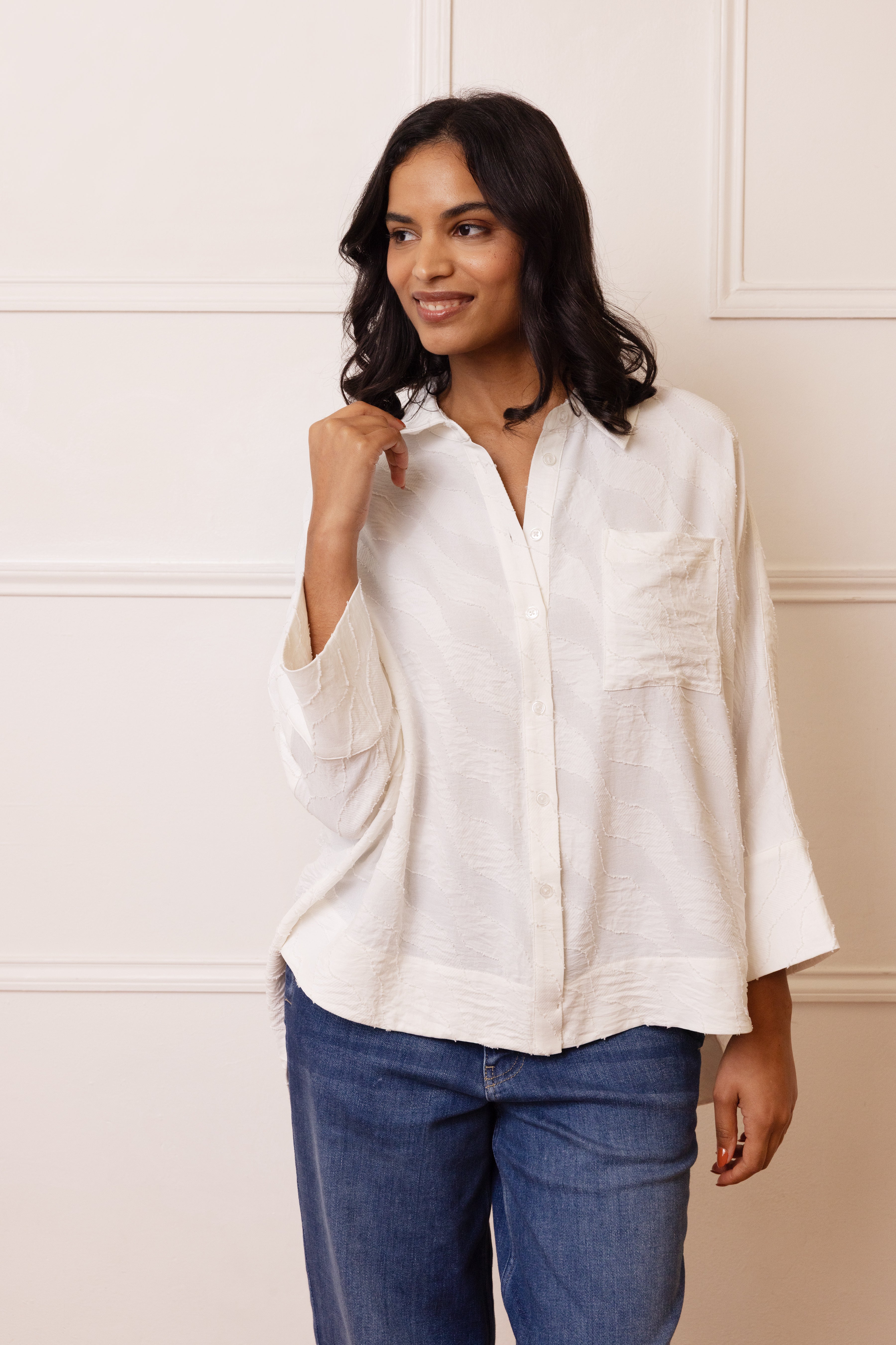 Olivia Textured Shirt - White - Eleven Loves