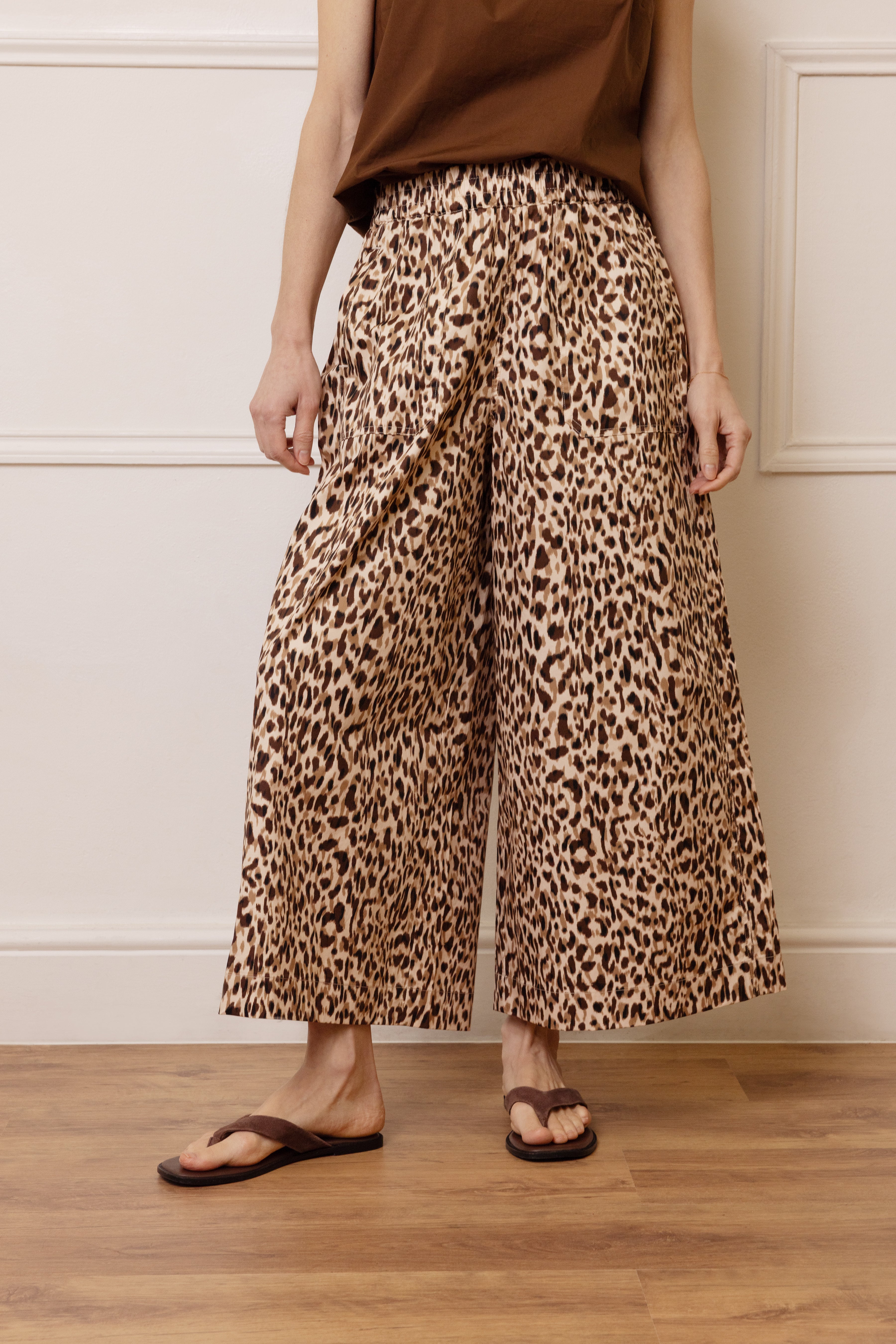 Cassie Wide Leg Cropped Trousers - Leopard - Eleven Loves