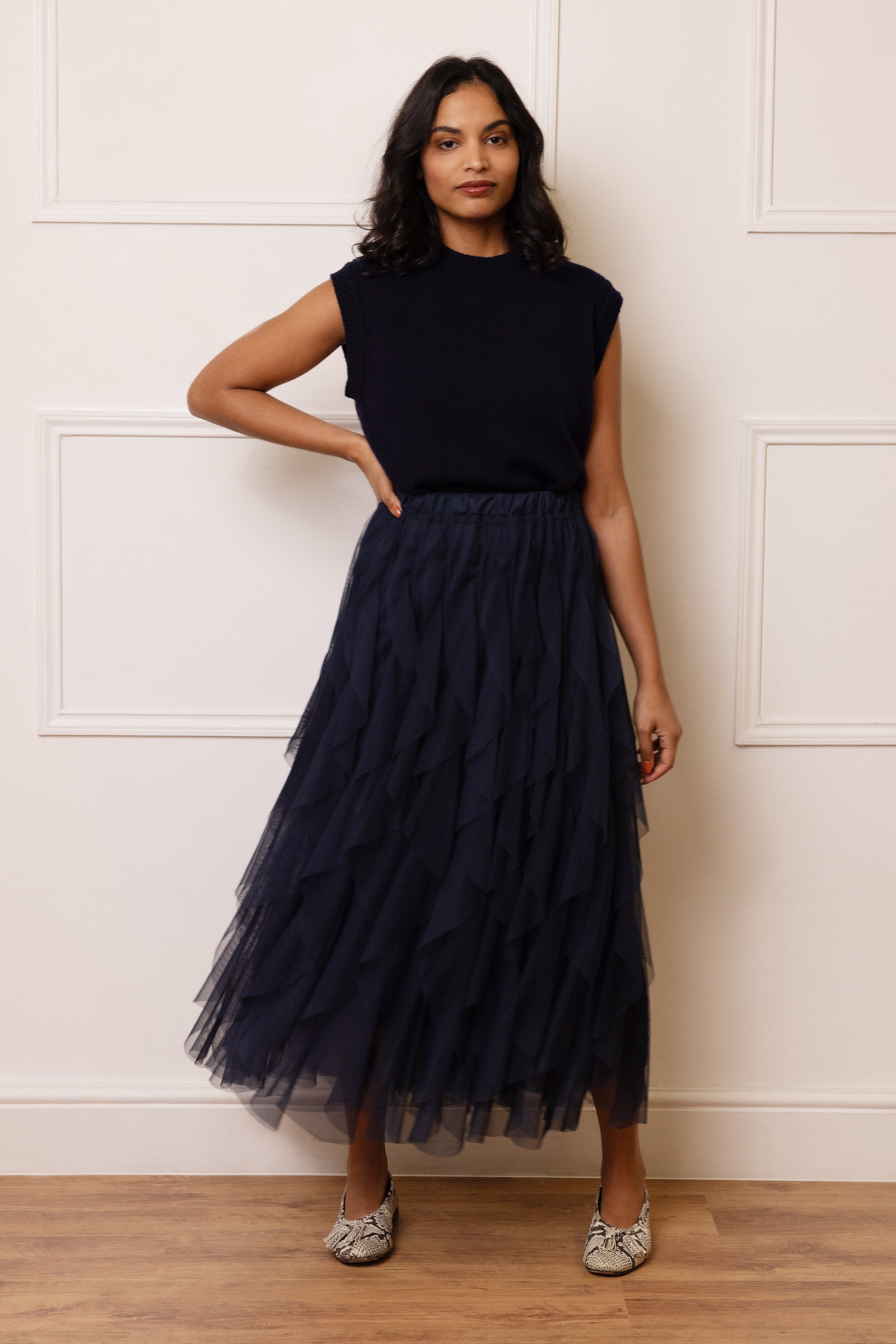 Nelly Cashmere Blend Tank - Navy