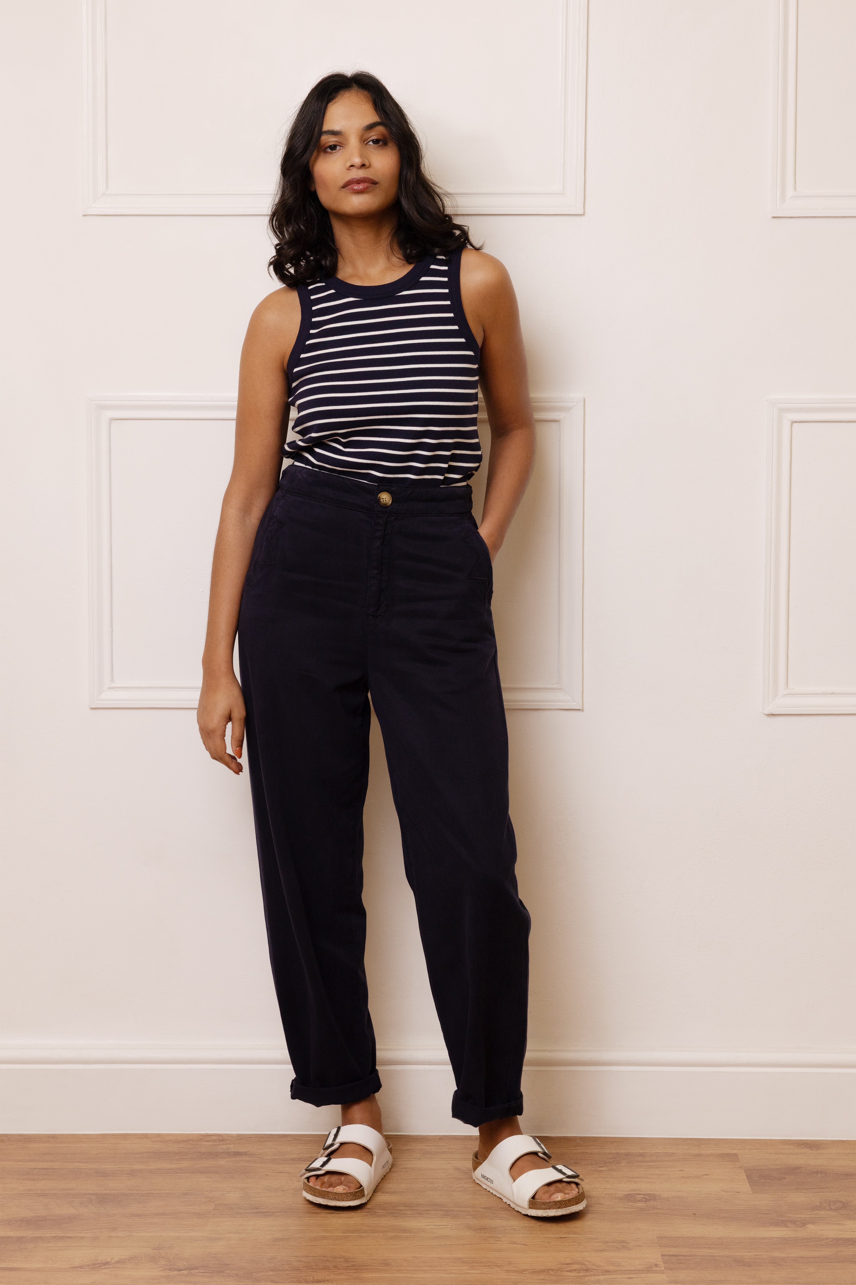 Maya Rib Jersey Vest - Navy / Ivory - Eleven Loves