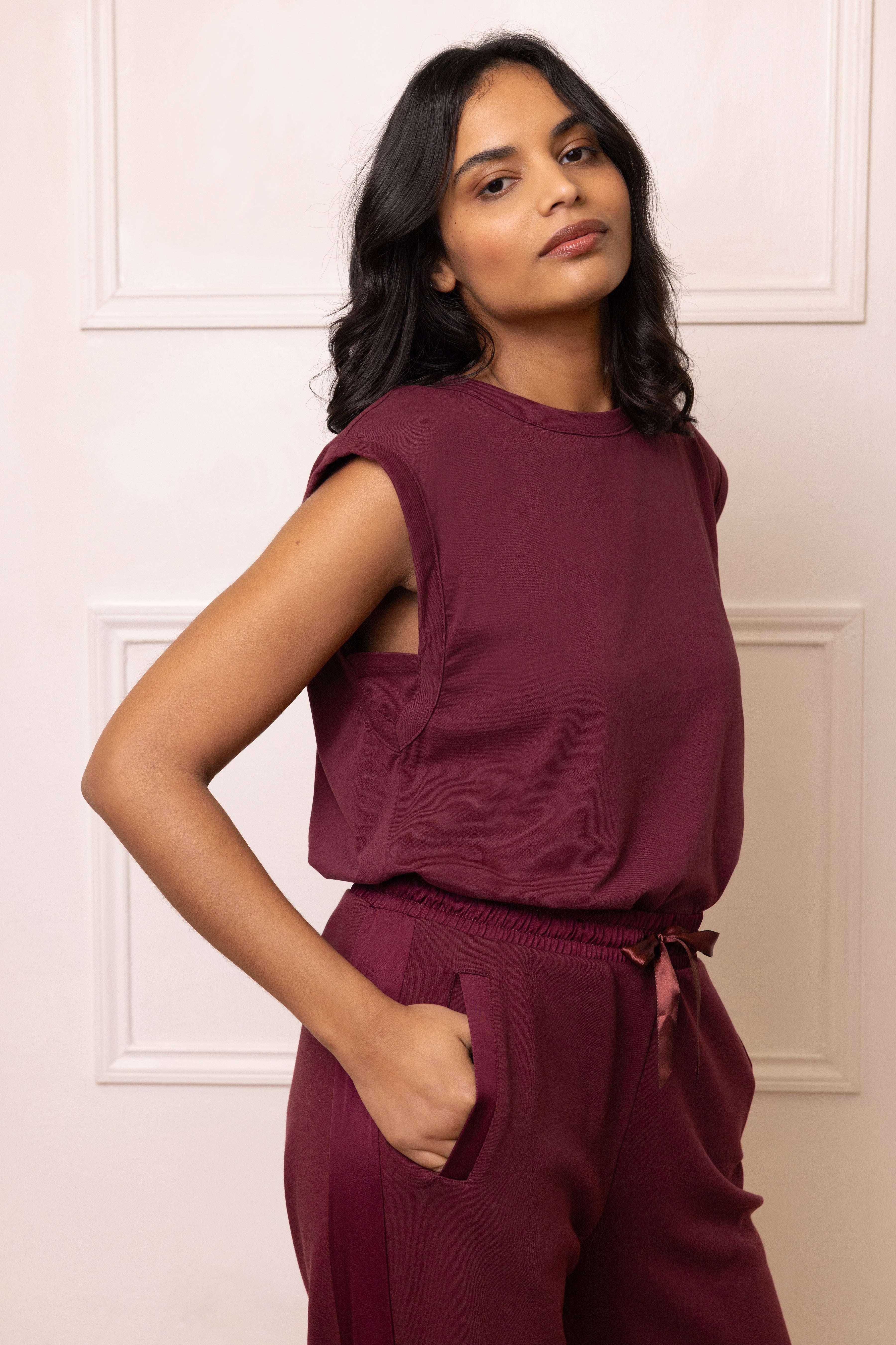 Perfect Side Stripe Joggers - Dark Cherry - Eleven Loves