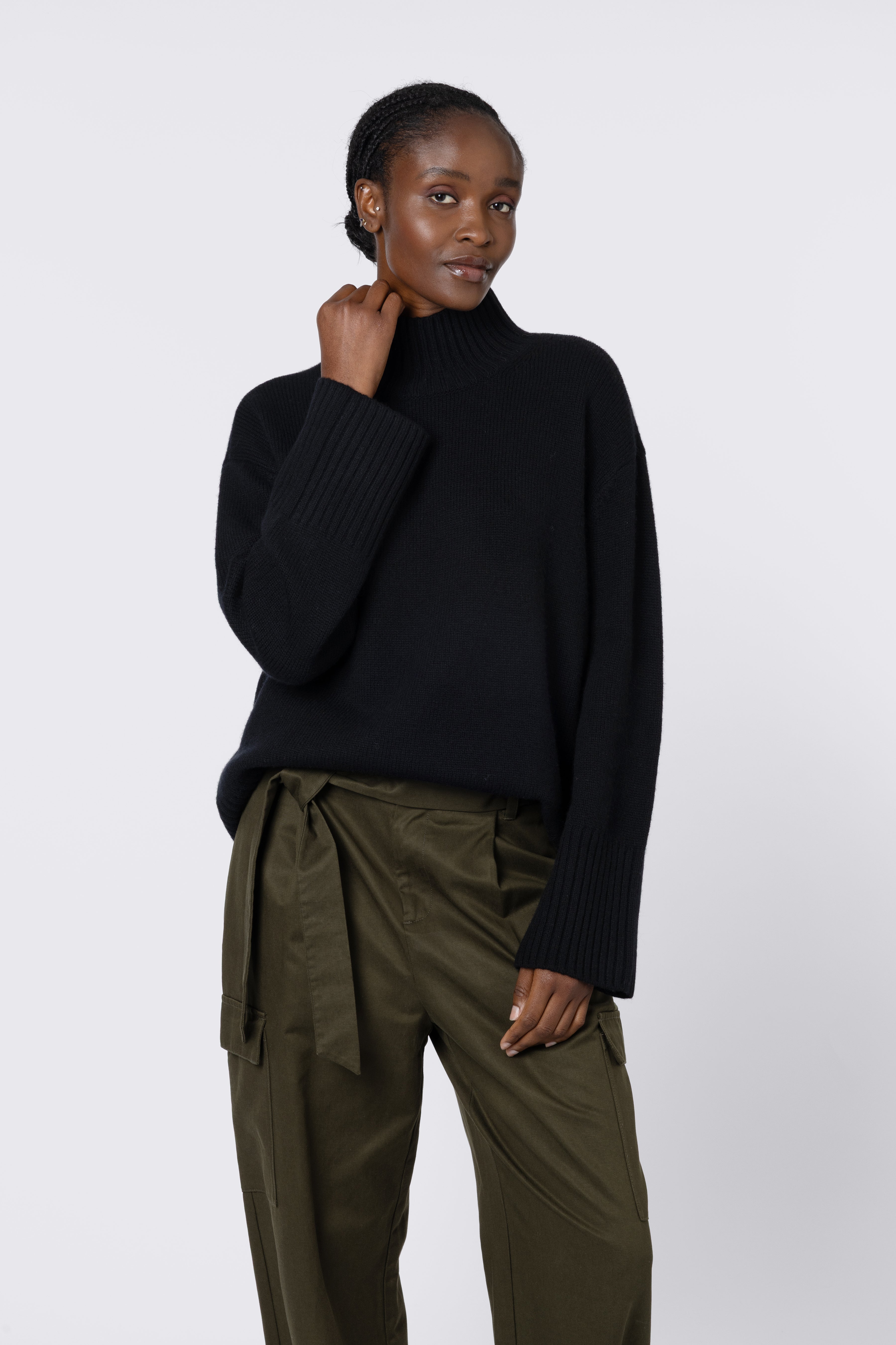 Belle Funnel Neck Jumper - Black