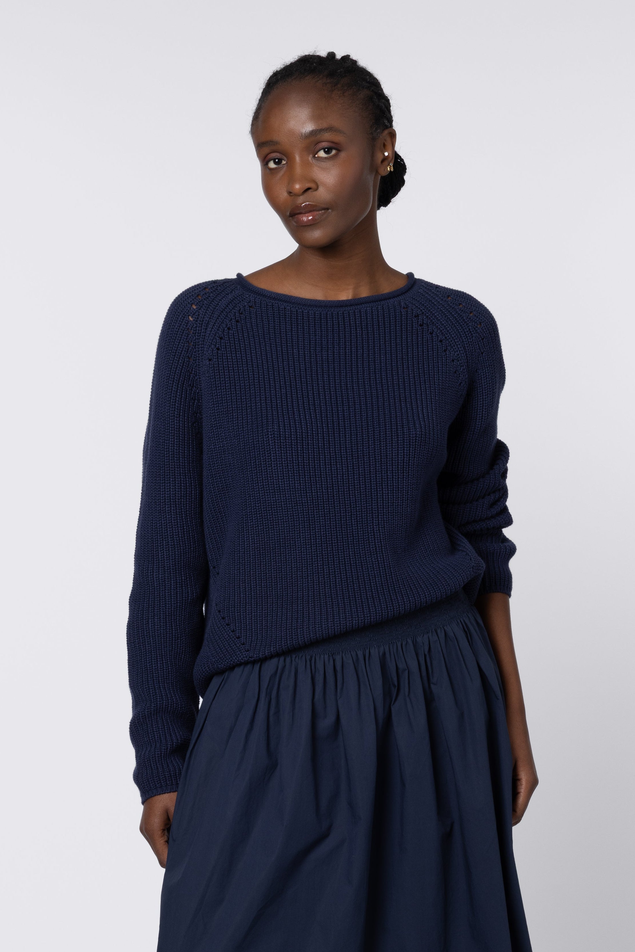 Polly Pointelle Jumper - Navy