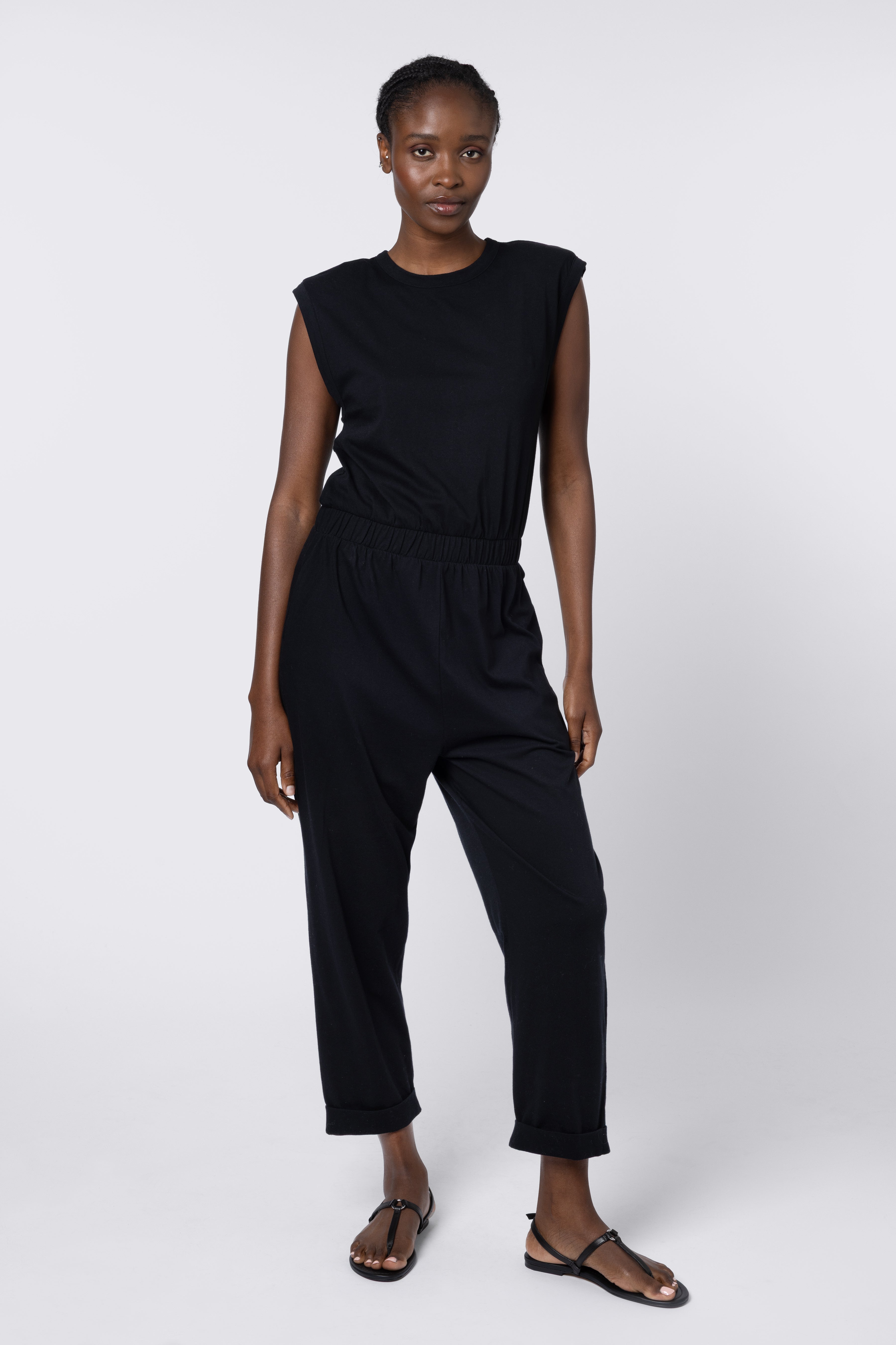 Sammy Shoulder Pad Jumpsuit - Black