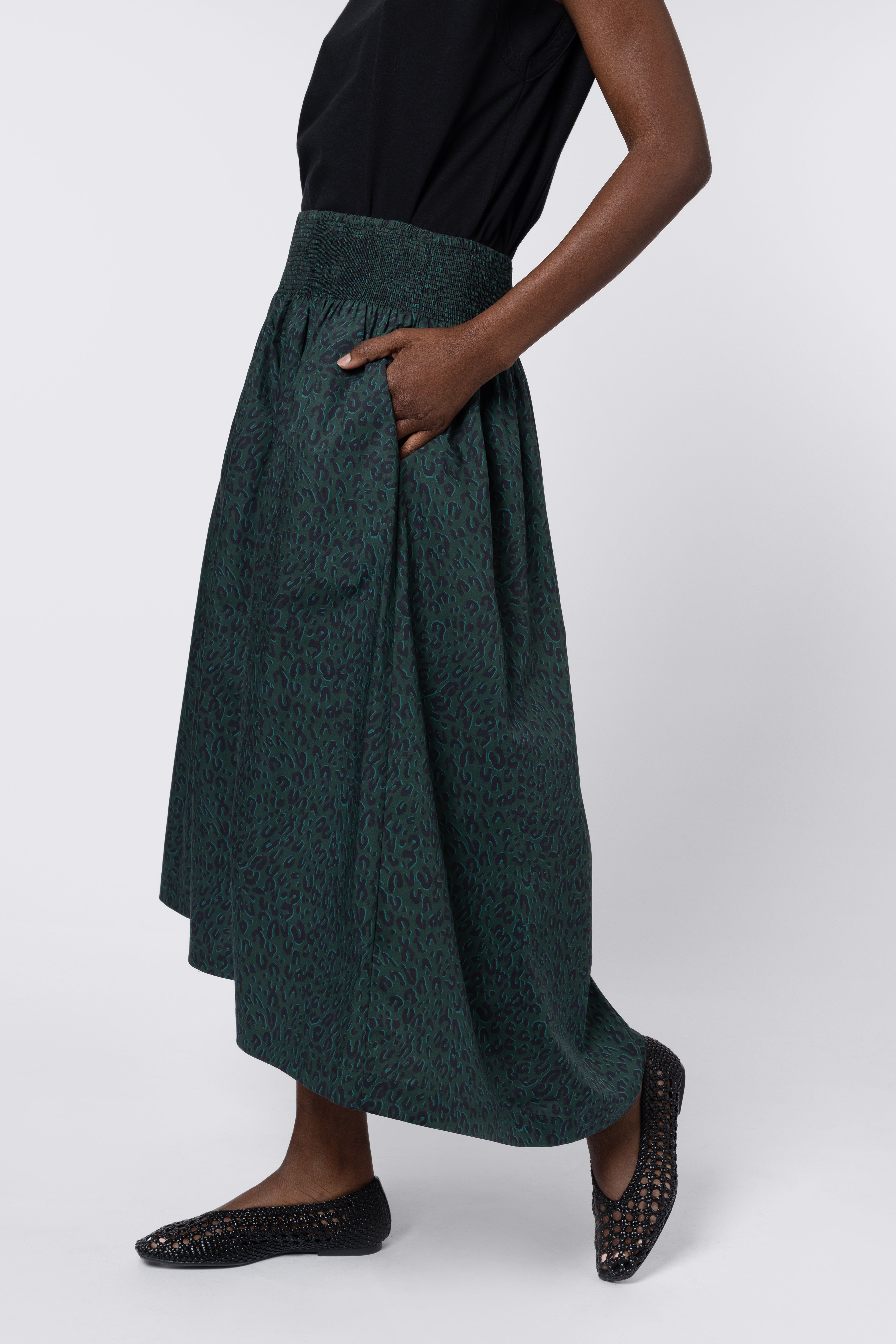 Drew Dip Hem Skirt - Teal Leopard
