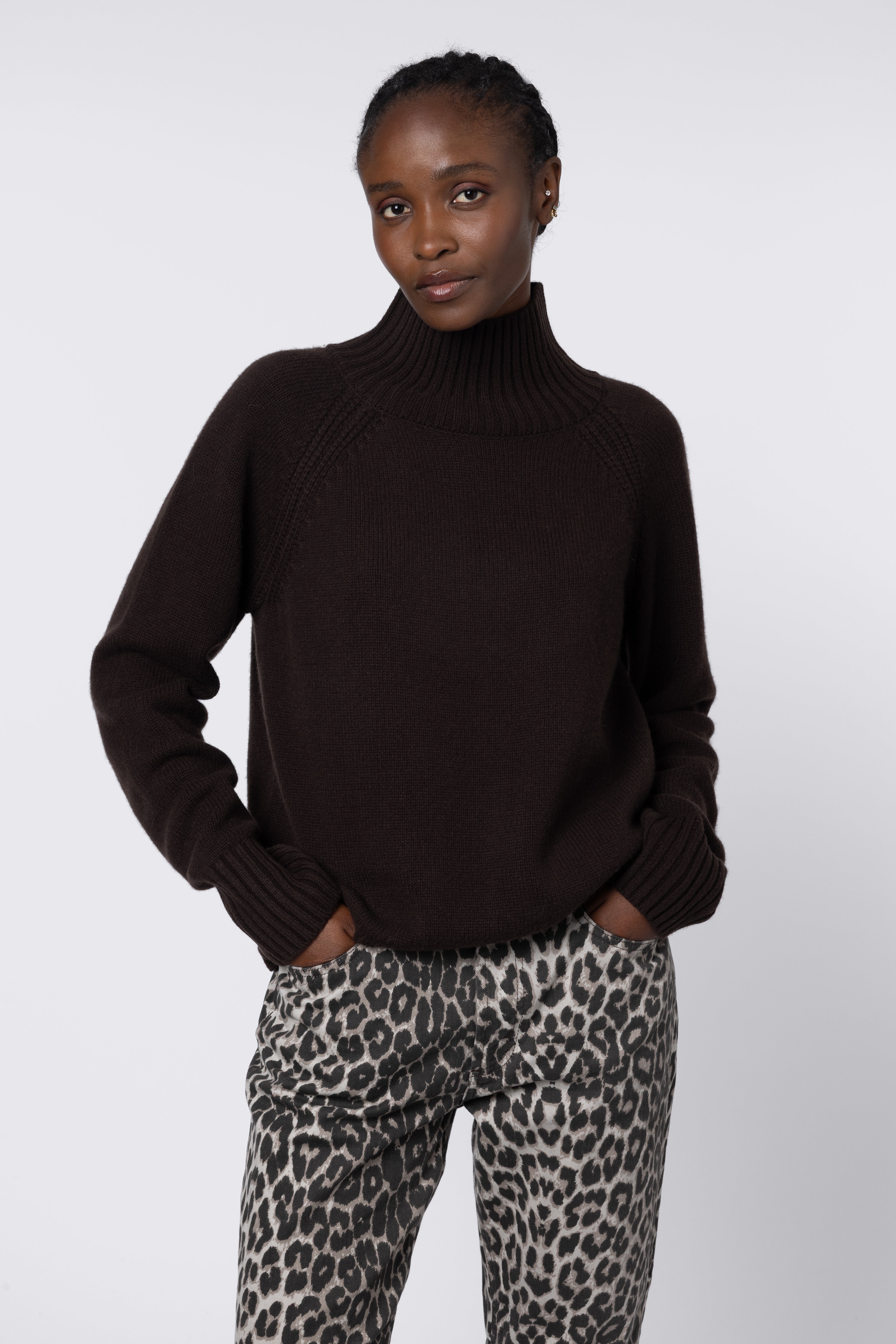 Bea Funnel Neck Jumper - Chocolate