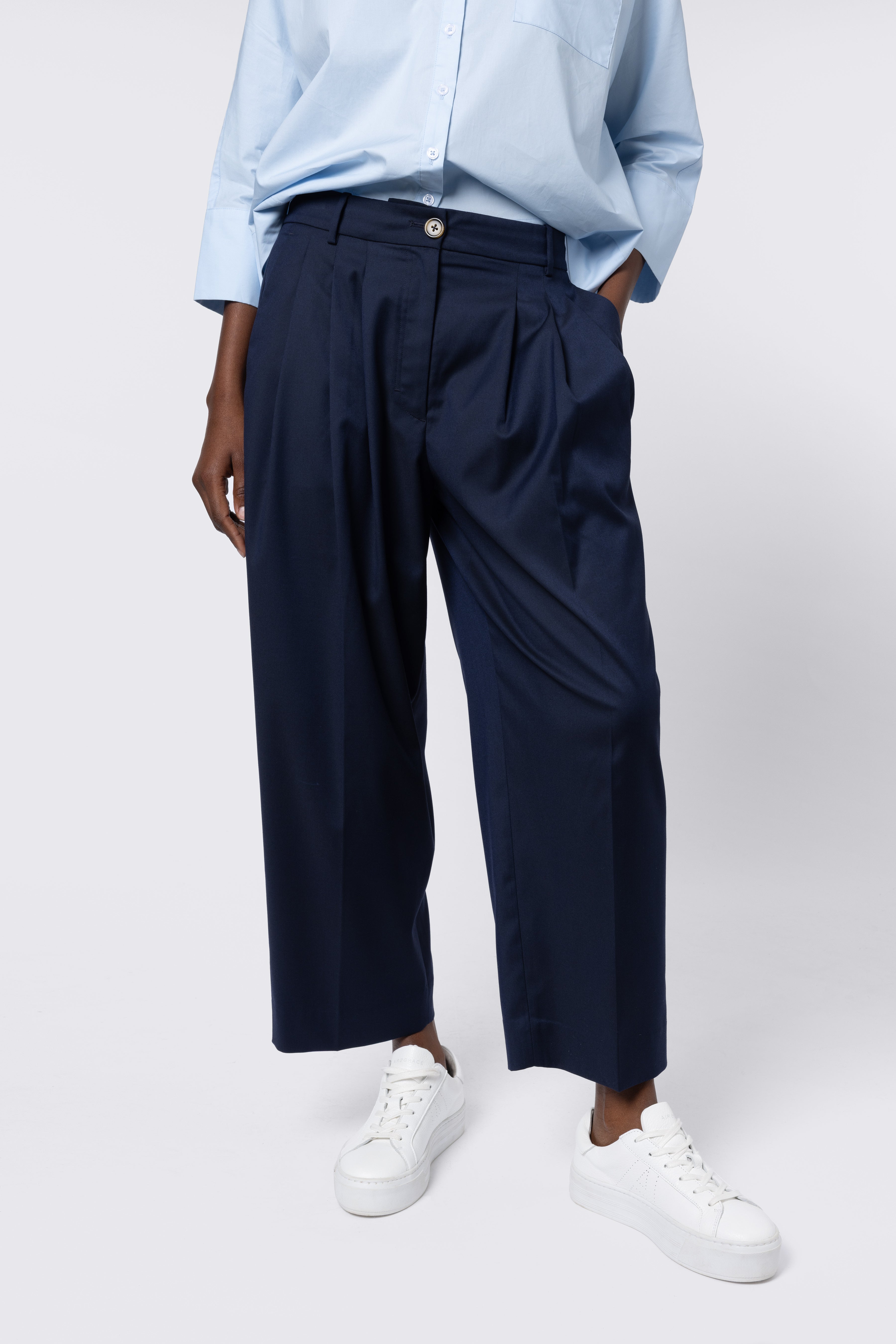 Eadie Pleat Front Trousers - Navy