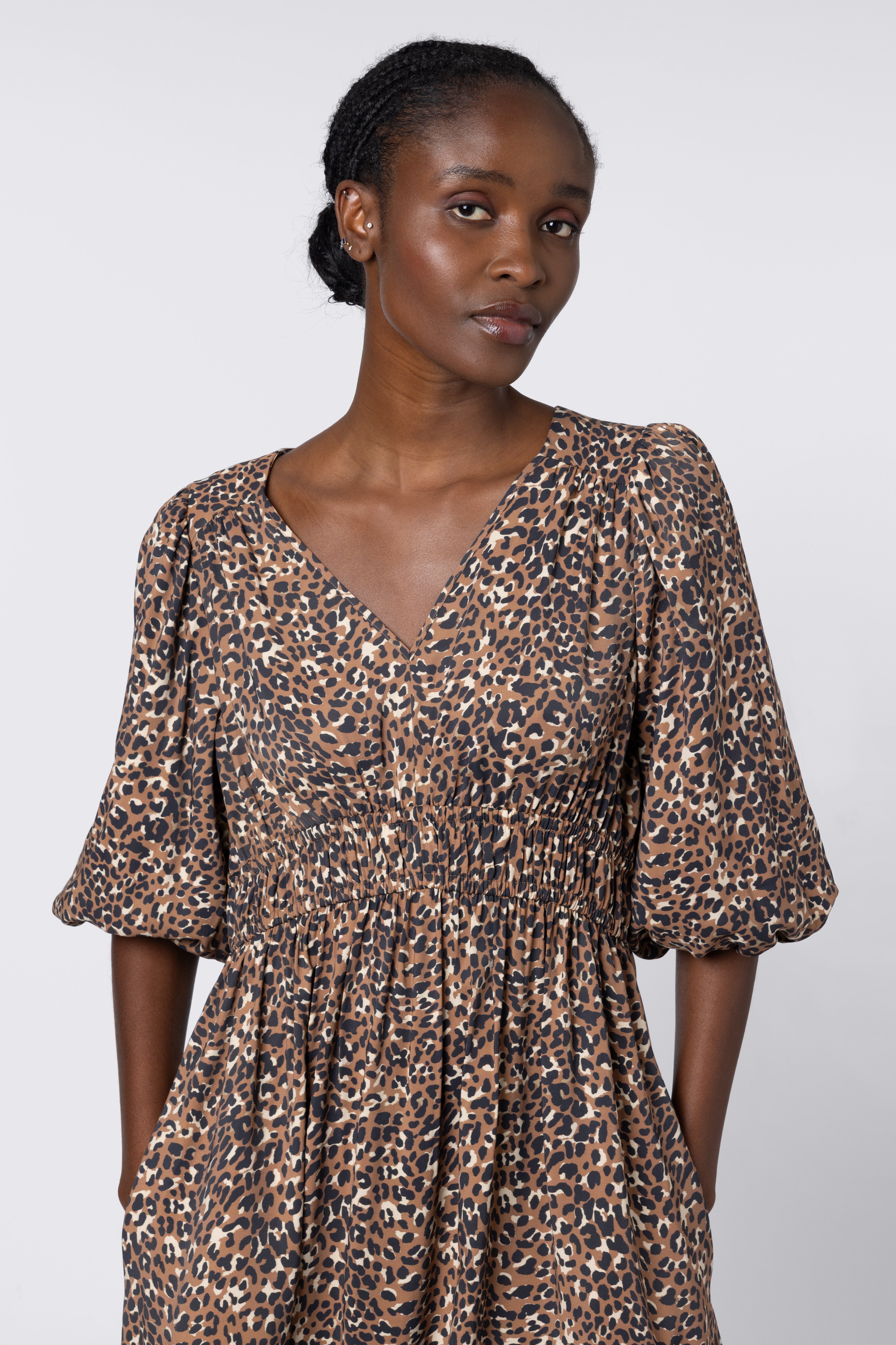 Bria Balloon Sleeve Dress - Leopard